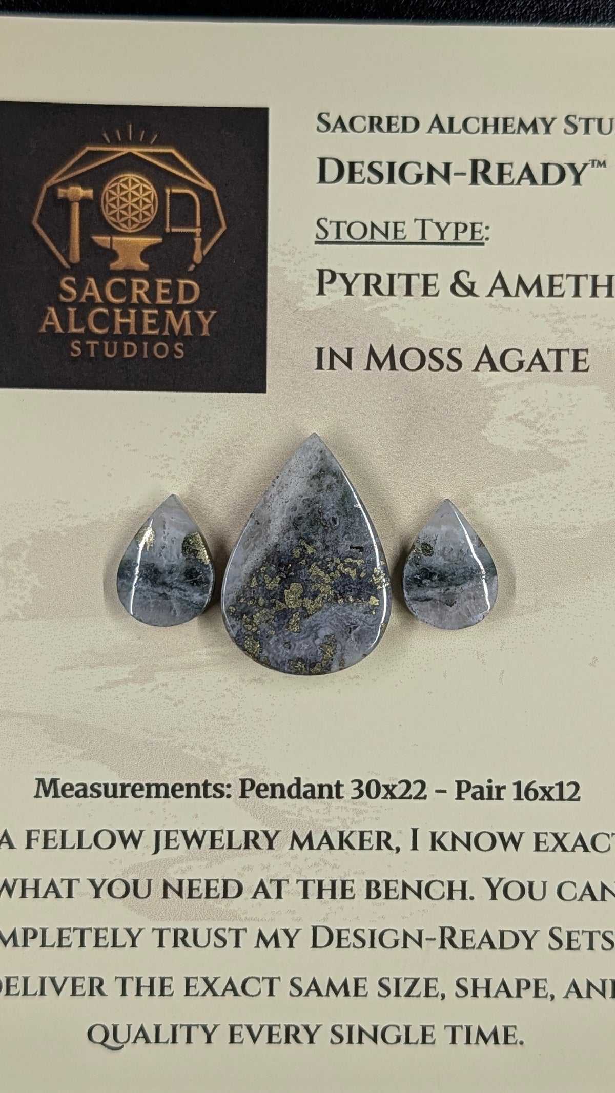 Tear Shape - Pyrite & Amethyst in Moss Agate - Design-Ready™ Set