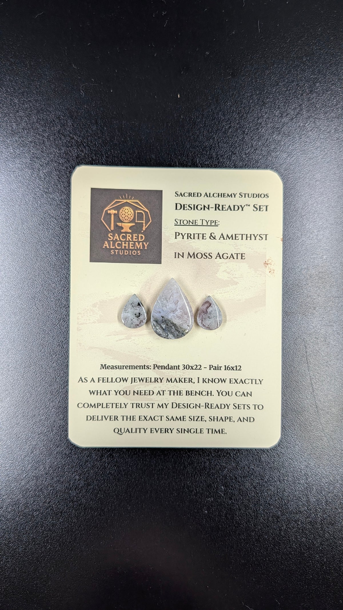 Tear Shape - Pyrite & Amethyst in Moss Agate - Design-Ready™ Set