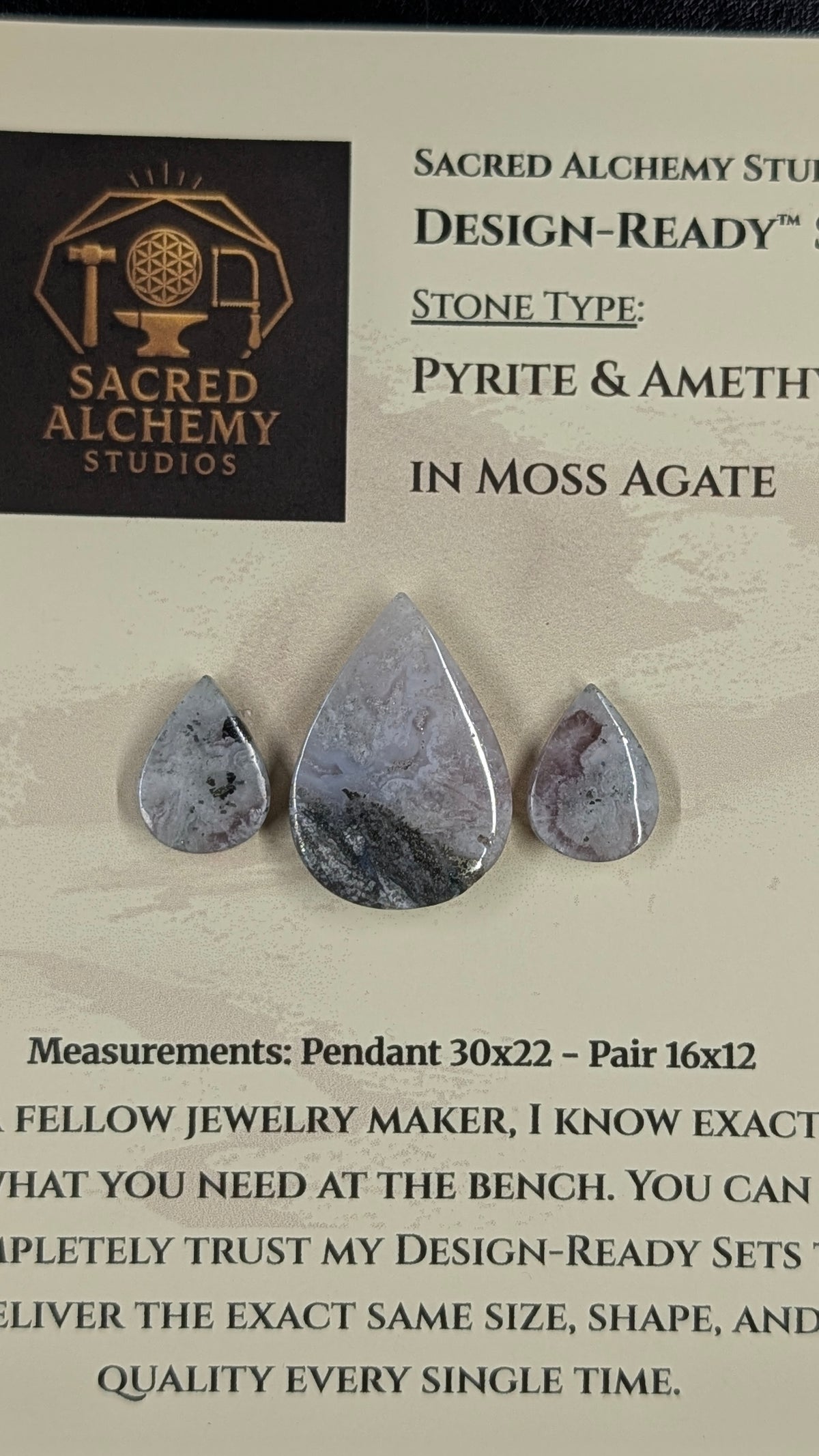 Tear Shape - Pyrite & Amethyst in Moss Agate - Design-Ready™ Set