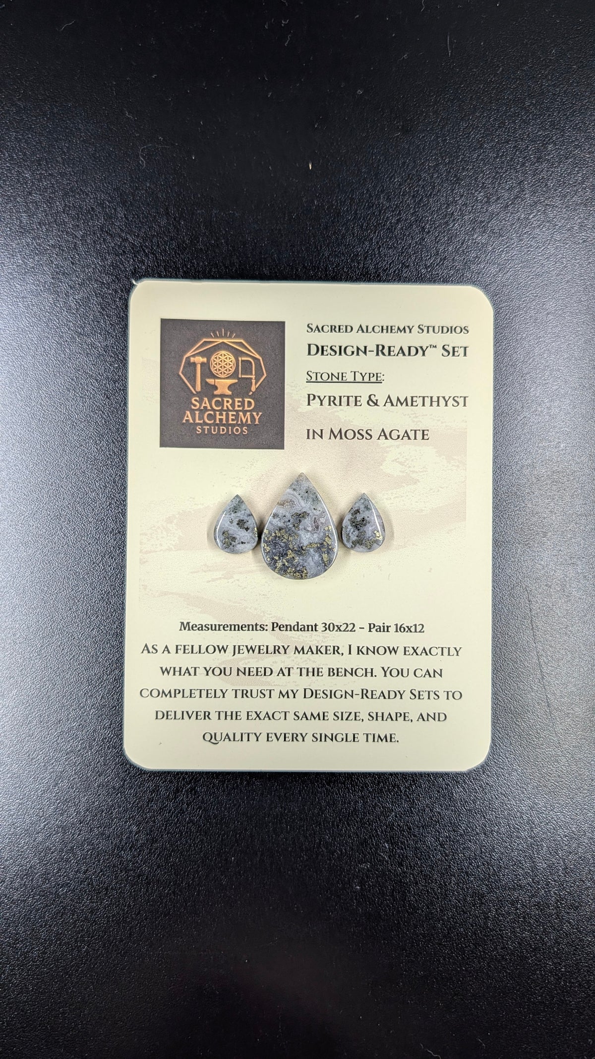 Tear Shape - Pyrite & Amethyst in Moss Agate - Design-Ready™ Set