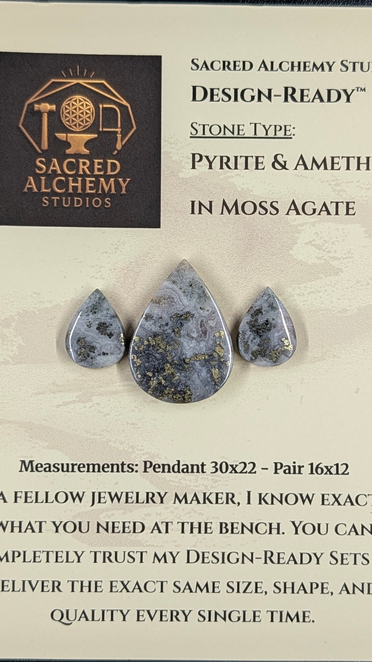Tear Shape - Pyrite & Amethyst in Moss Agate - Design-Ready™ Set