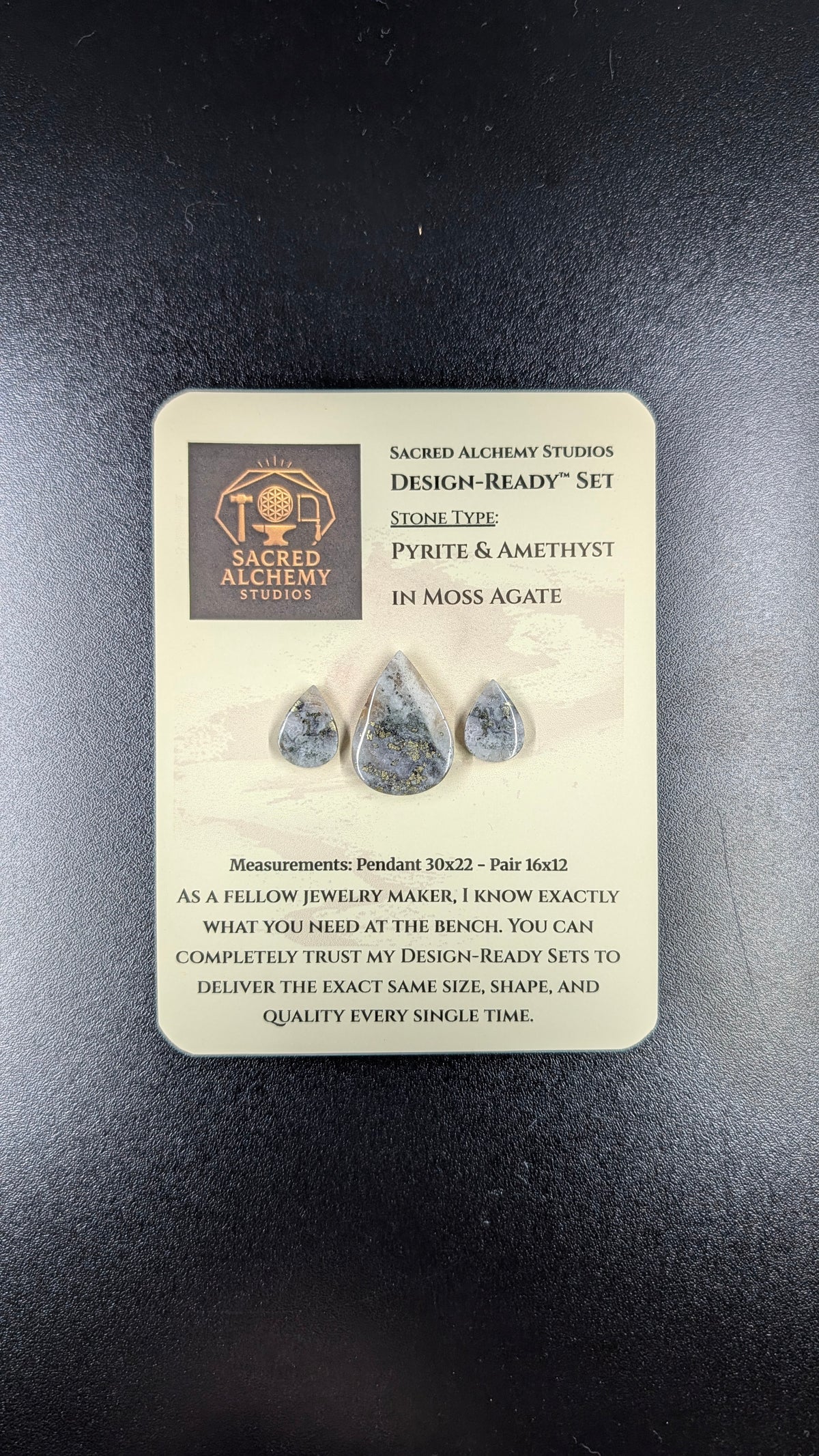 Tear Shape - Pyrite & Amethyst in Moss Agate - Design-Ready™ Set