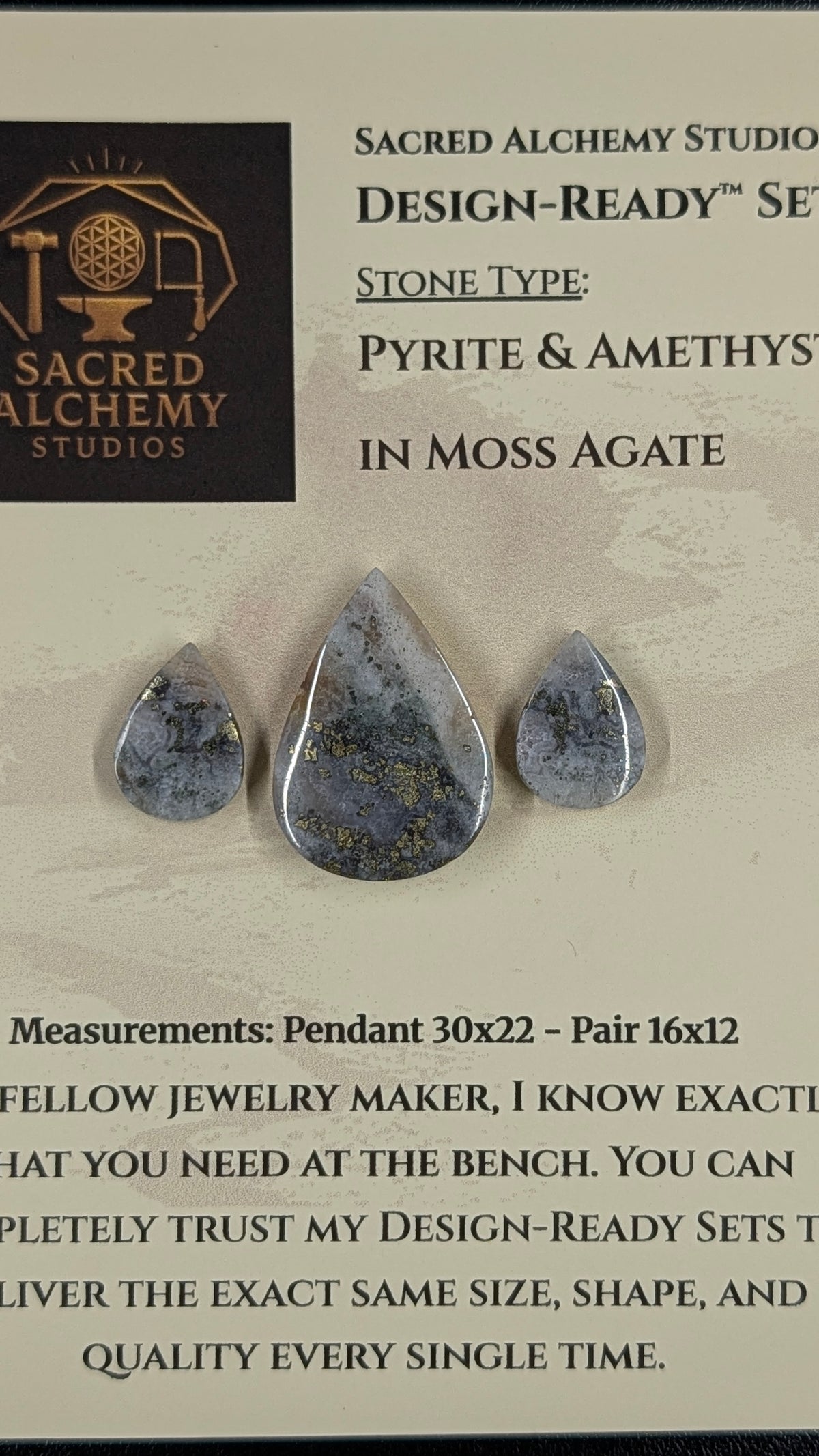 Tear Shape - Pyrite & Amethyst in Moss Agate - Design-Ready™ Set