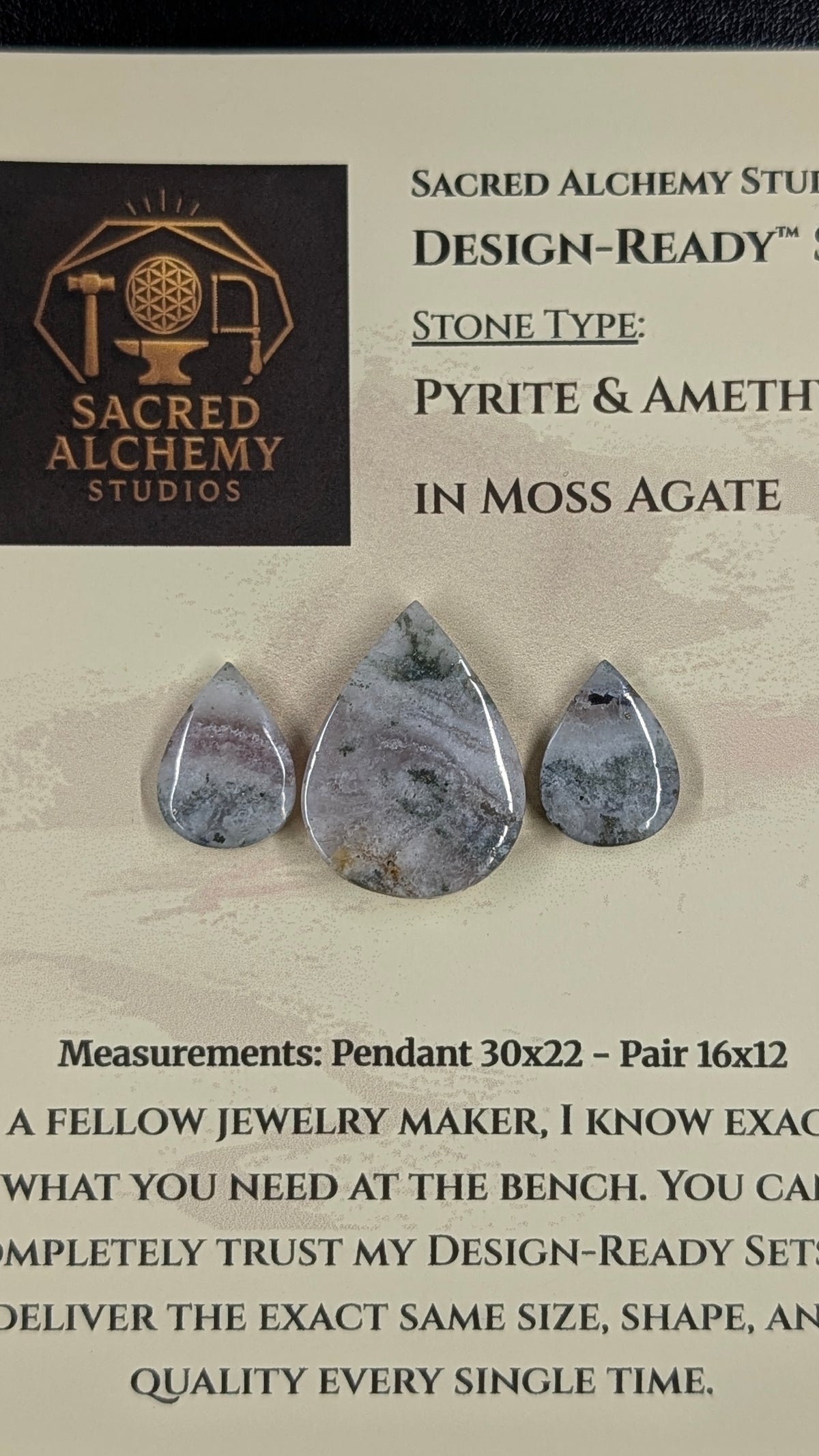 Tear Shape - Pyrite & Amethyst in Moss Agate - Design-Ready™ Set