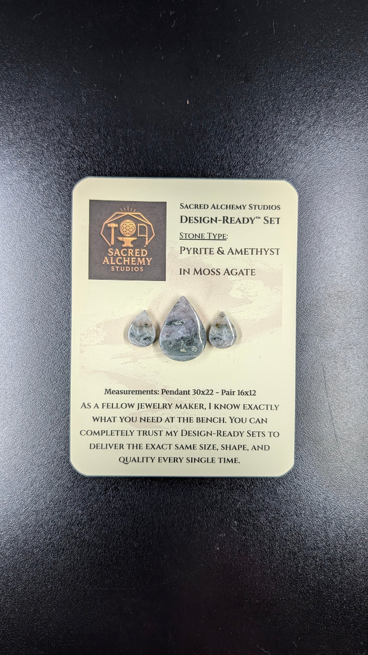 Tear Shape - Pyrite & Amethyst in Moss Agate - Design-Ready™ Set