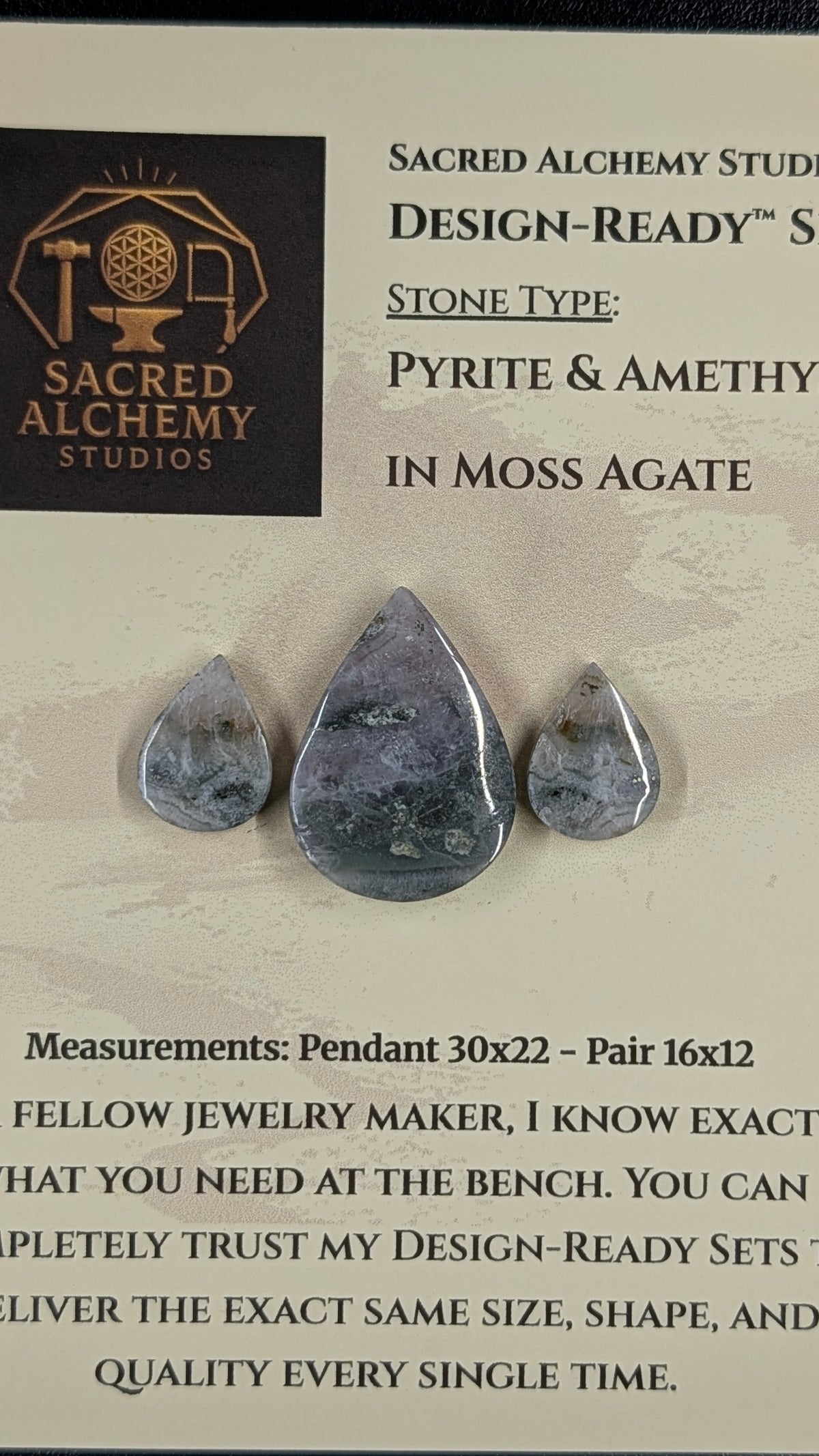 Tear Shape - Pyrite & Amethyst in Moss Agate - Design-Ready™ Set