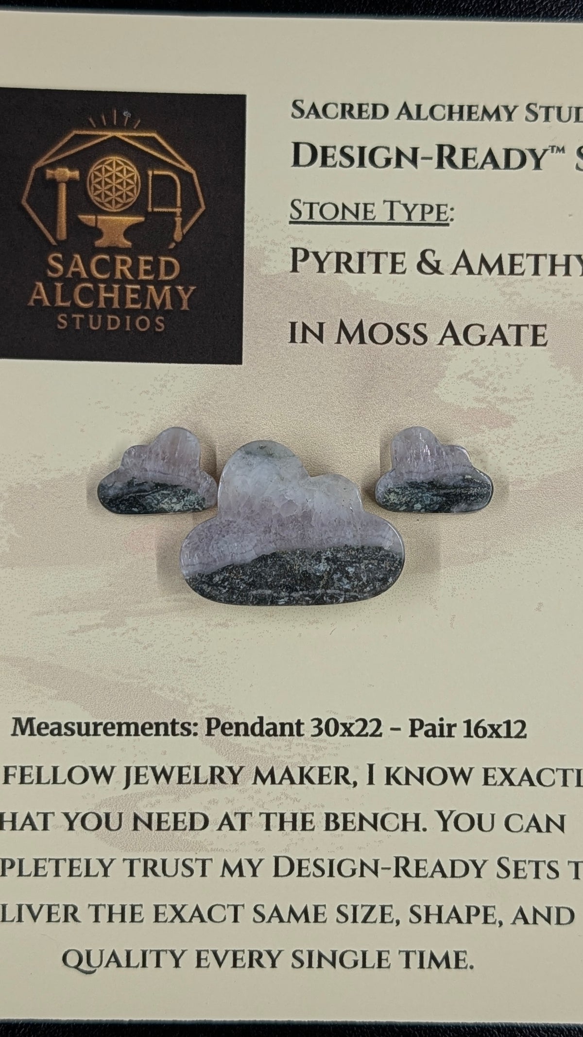 Cloud Shape - Pyrite & Amethyst in Moss Agate - Design-Ready™ Set
