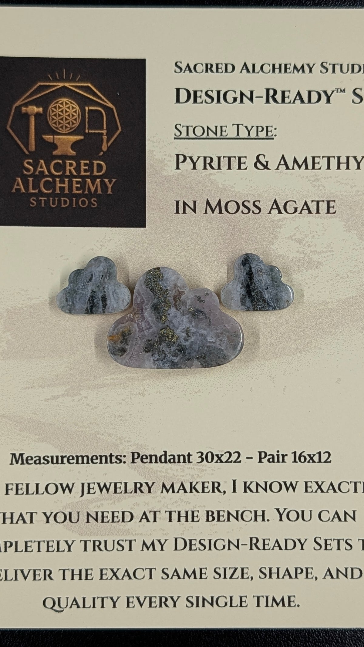 Cloud Shape - Pyrite & Amethyst in Moss Agate - Design-Ready™ Set