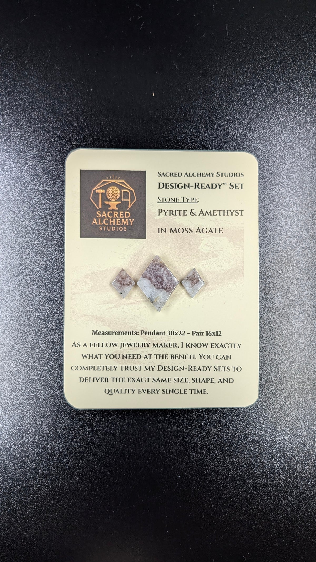 Rhombus Shape - Pyrite & Amethyst in Moss Agate - Design-Ready™ Set