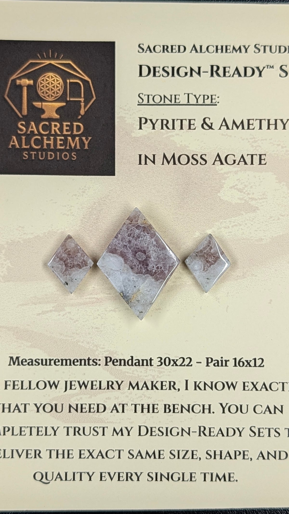 Rhombus Shape - Pyrite & Amethyst in Moss Agate - Design-Ready™ Set