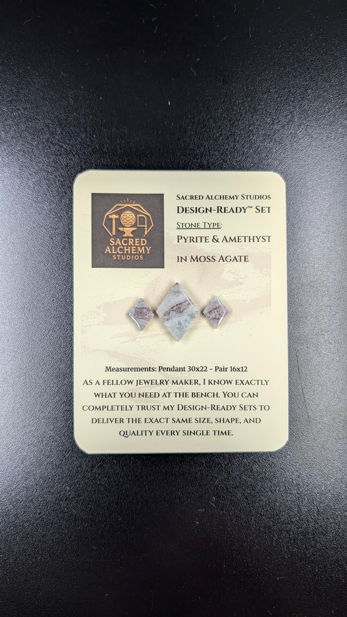 Rhombus Shape - Pyrite & Amethyst in Moss Agate - Design-Ready™ Set