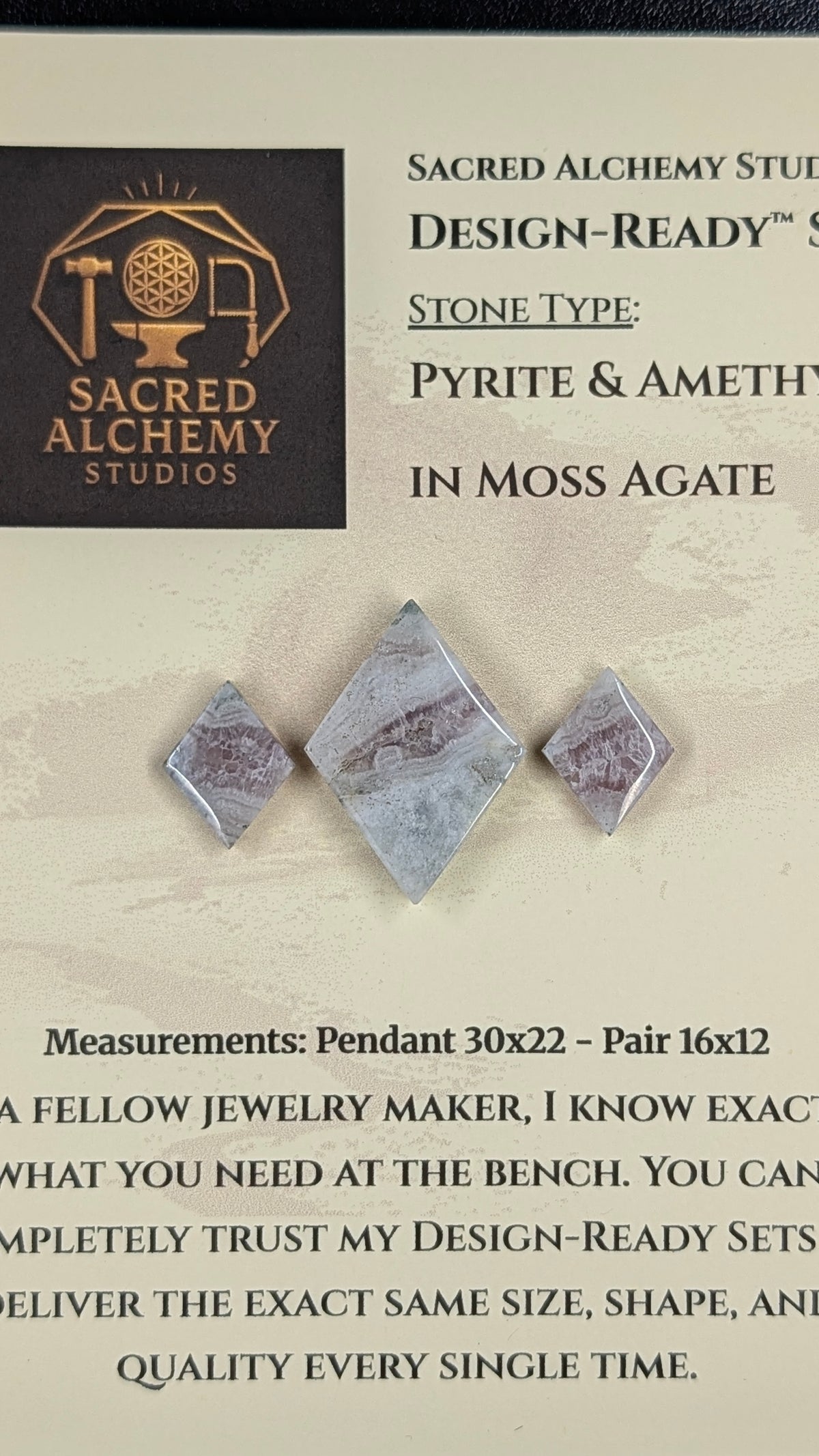 Rhombus Shape - Pyrite & Amethyst in Moss Agate - Design-Ready™ Set