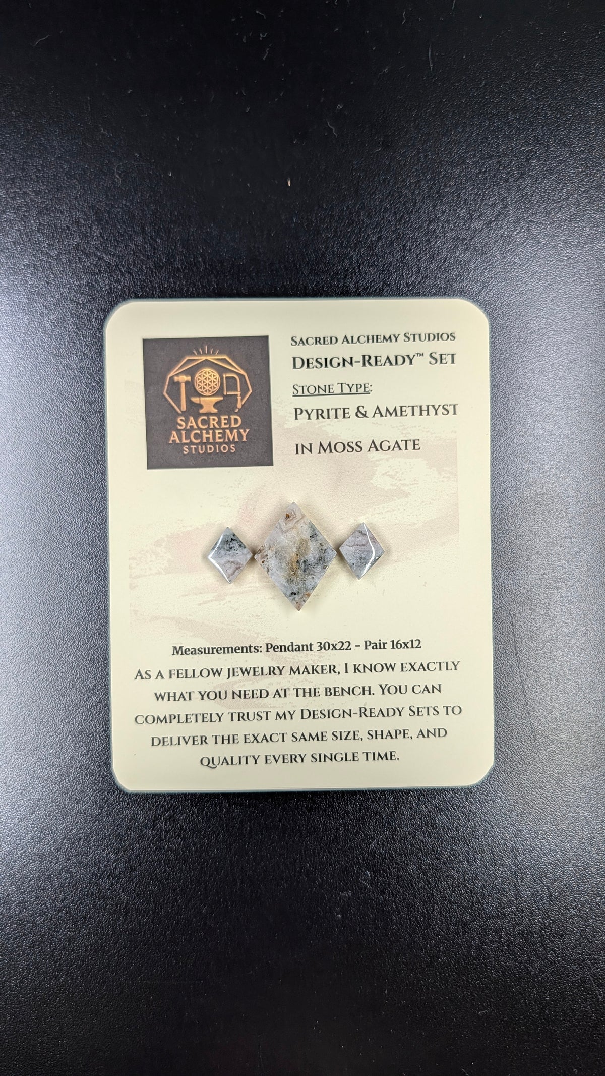 Rhombus Shape - Pyrite & Amethyst in Moss Agate - Design-Ready™ Set