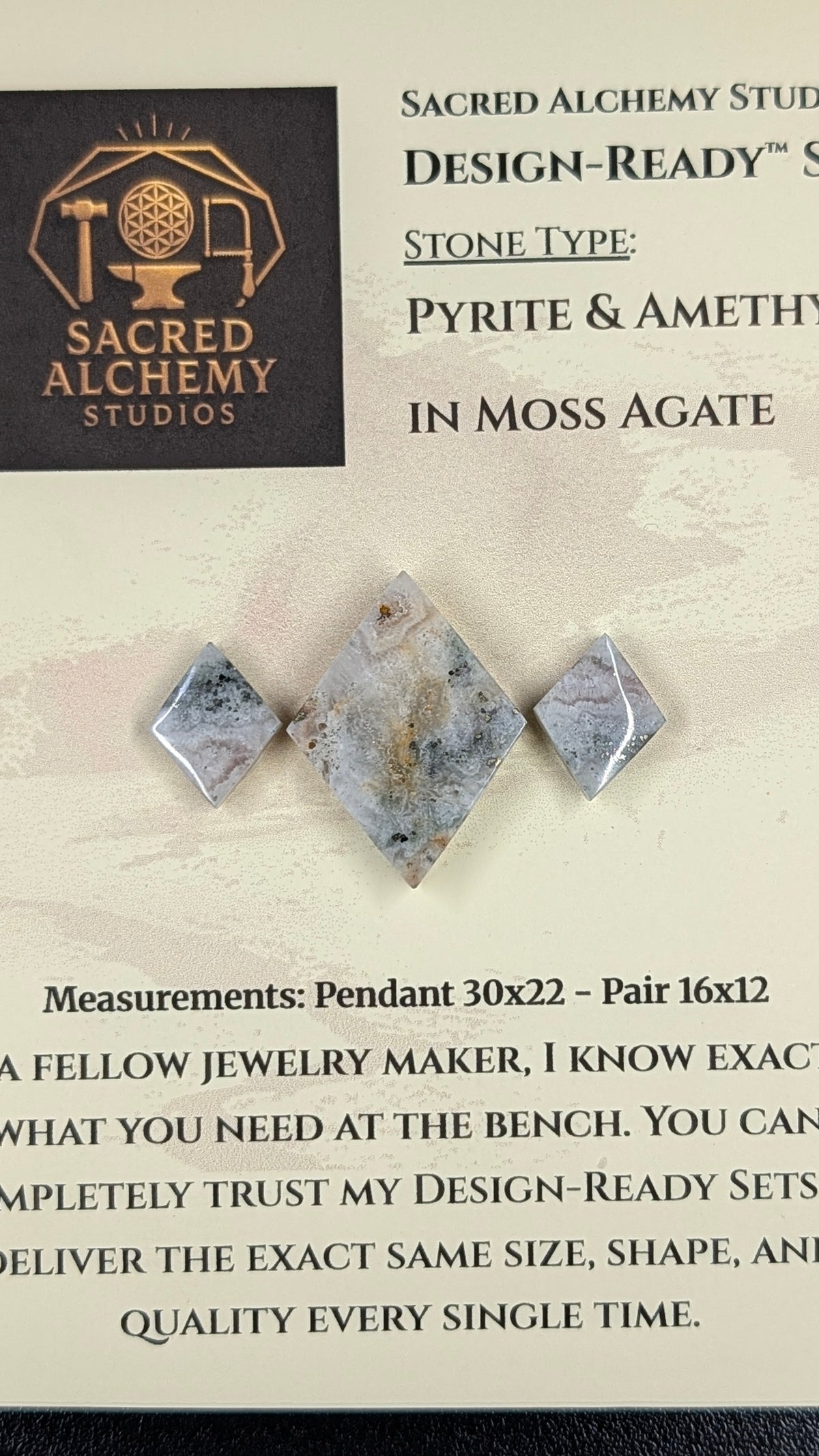 Rhombus Shape - Pyrite & Amethyst in Moss Agate - Design-Ready™ Set