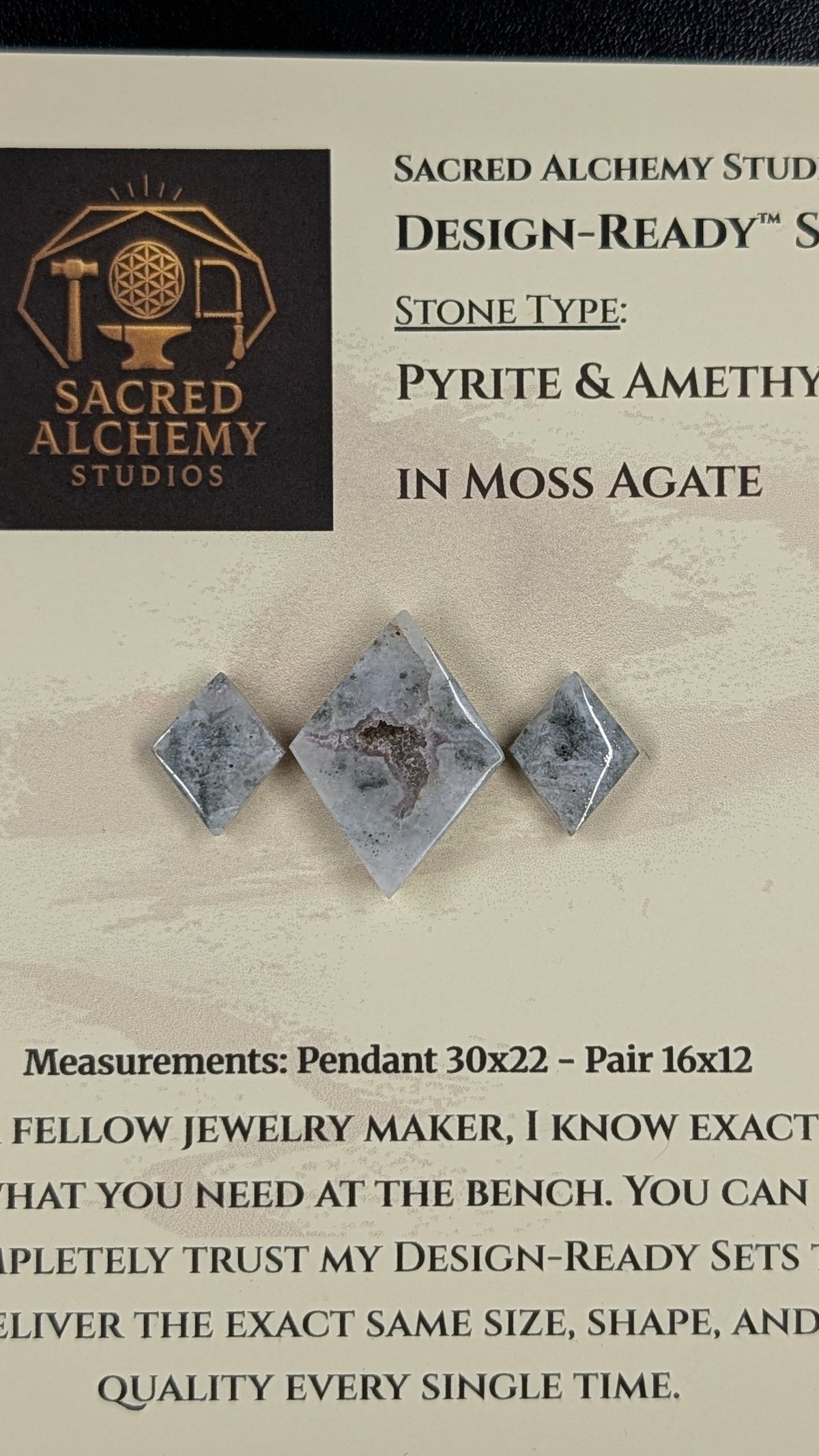 Rhombus Shape - Pyrite & Amethyst in Moss Agate - Design-Ready™ Set