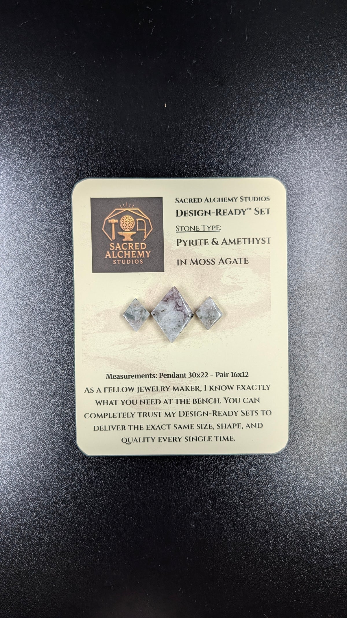 Rhombus Shape - Pyrite & Amethyst in Moss Agate - Design-Ready™ Set