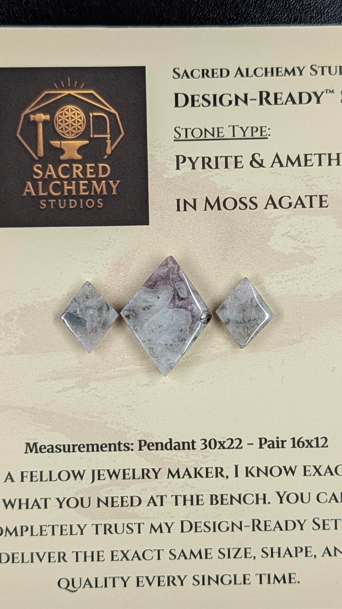 Rhombus Shape - Pyrite & Amethyst in Moss Agate - Design-Ready™ Set