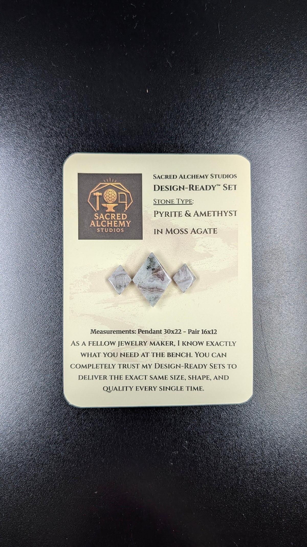 Rhombus Shape - Pyrite & Amethyst in Moss Agate - Design-Ready™ Set