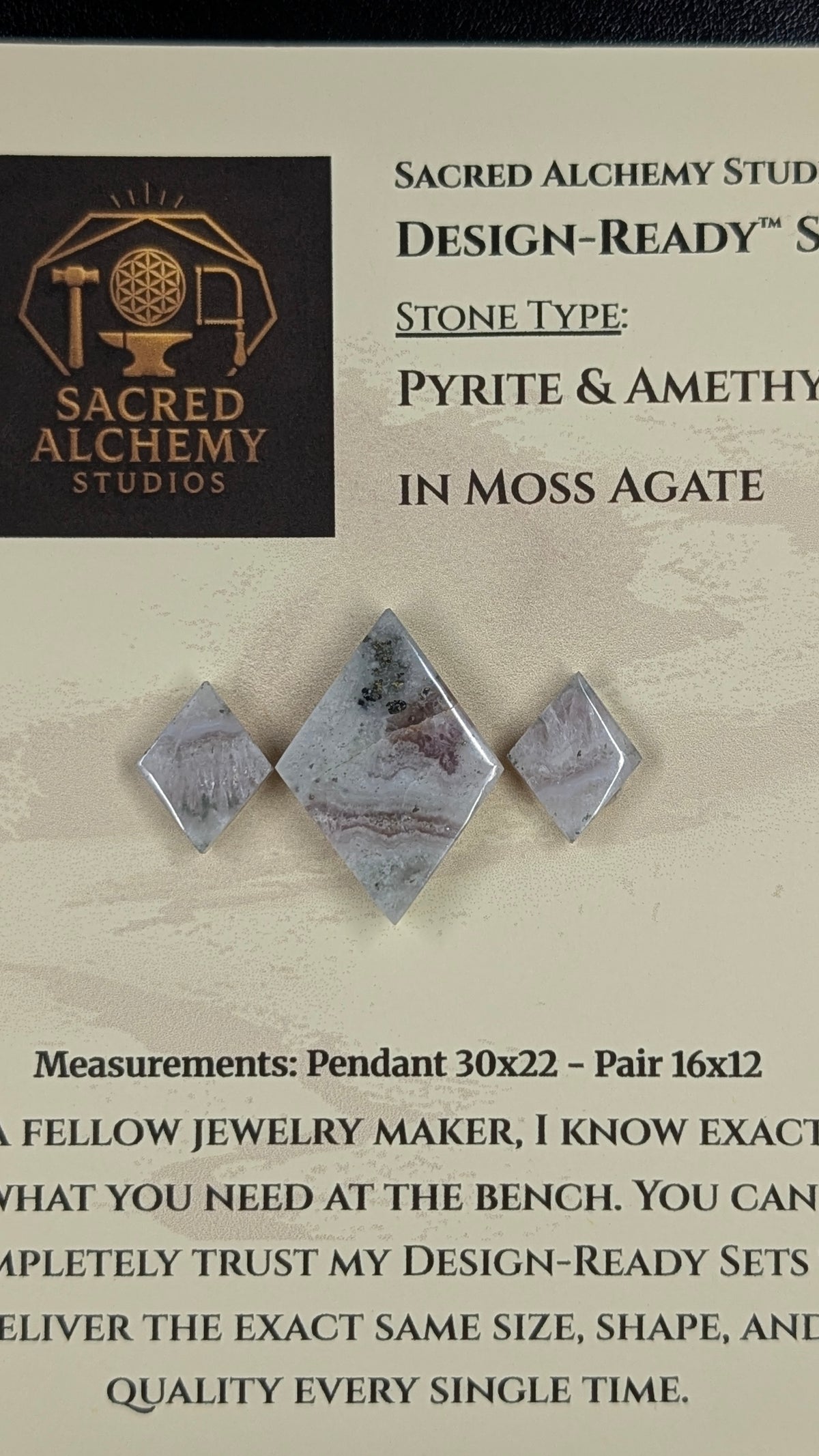 Rhombus Shape - Pyrite & Amethyst in Moss Agate - Design-Ready™ Set