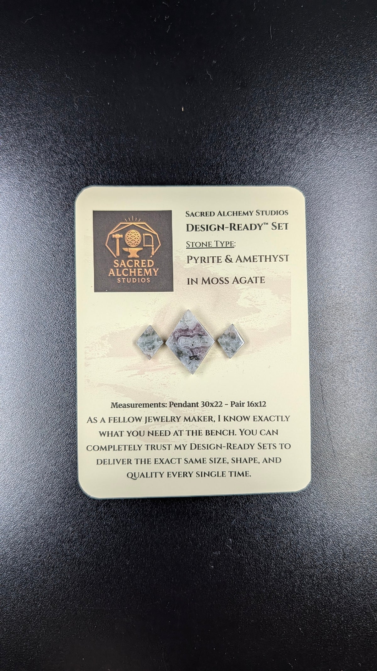 Rhombus Shape - Pyrite & Amethyst in Moss Agate - Design-Ready™ Set
