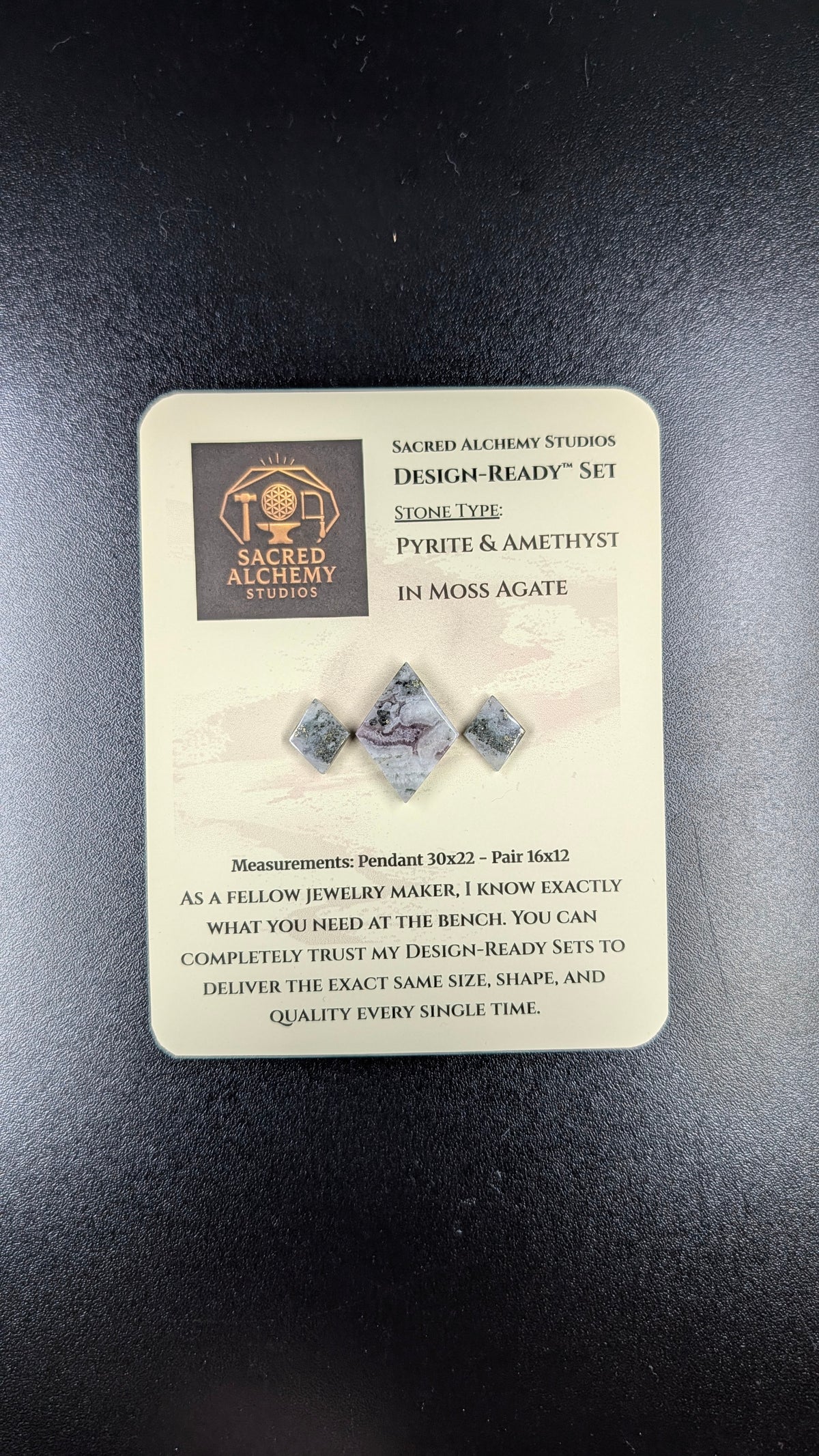 Rhombus Shape - Pyrite & Amethyst in Moss Agate - Design-Ready™ Set
