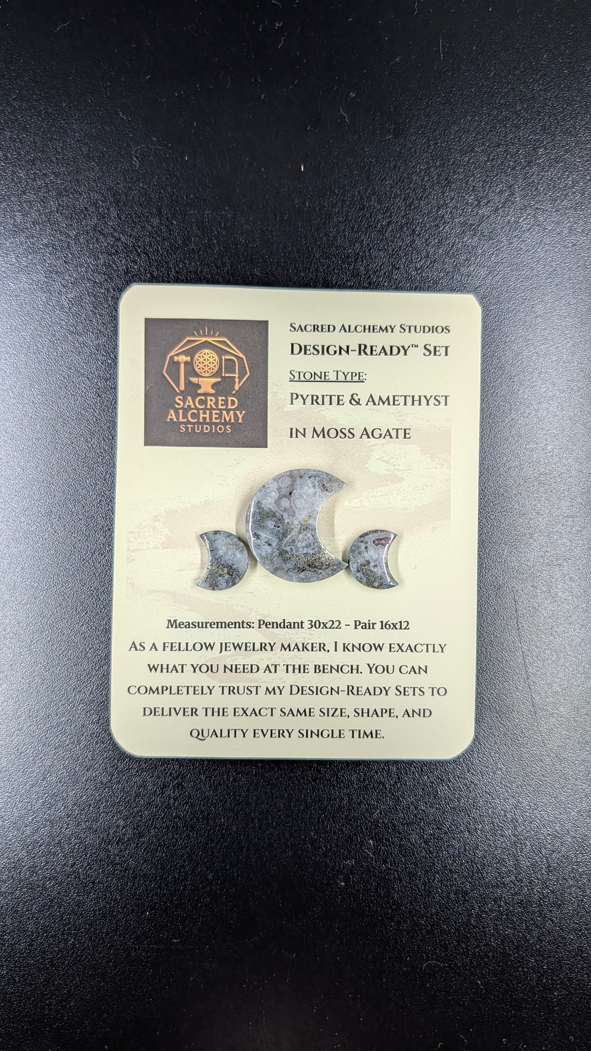Crescent Moon - Pyrite & Amethyst in Moss Agate - Design-Ready™ Set
