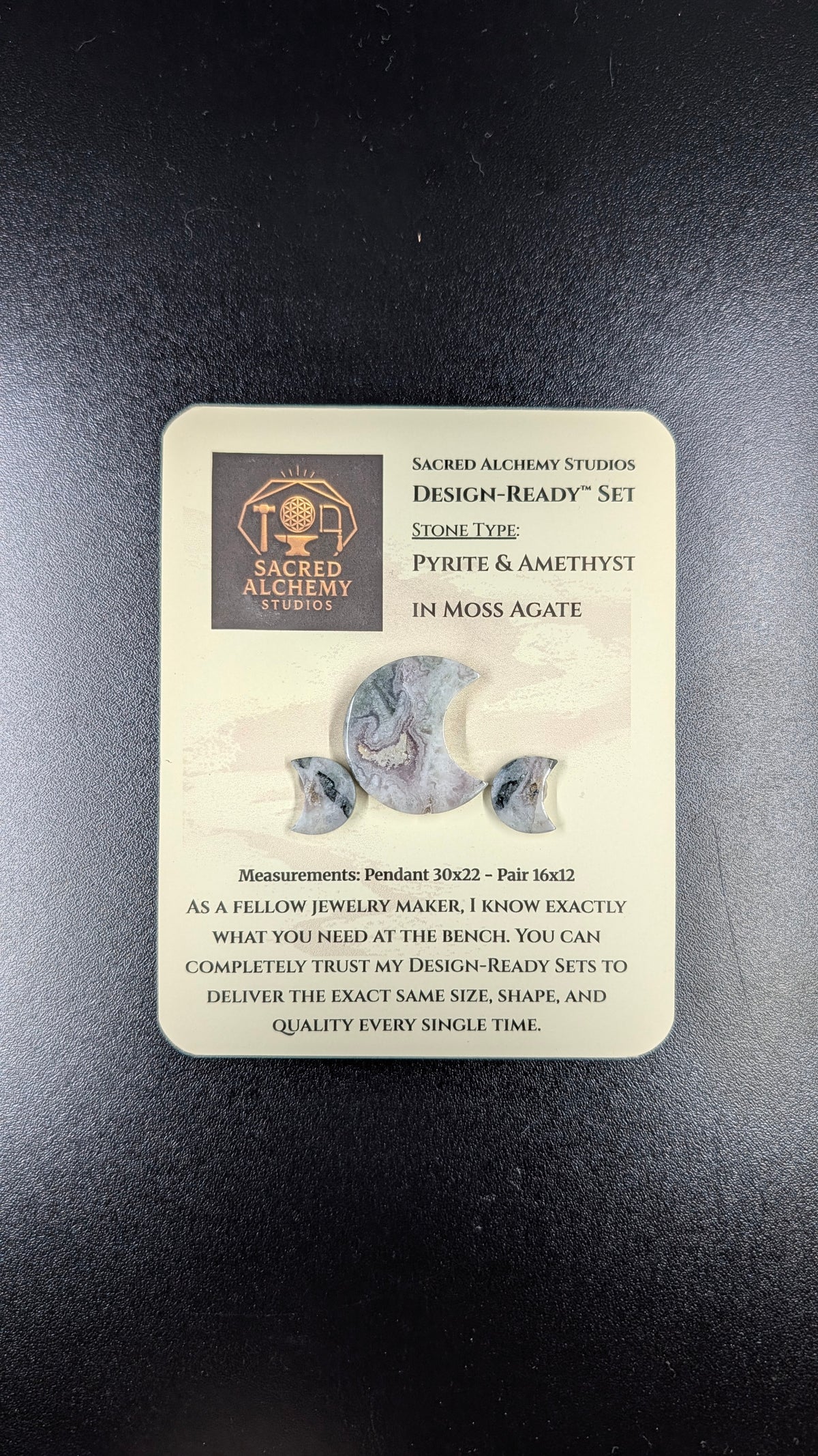 Crescent Moon - Pyrite & Amethyst in Moss Agate - Design-Ready™ Set