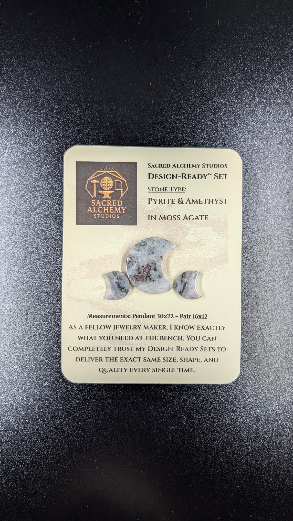 Crescent Moon - Pyrite & Amethyst in Moss Agate - Design-Ready™ Set
