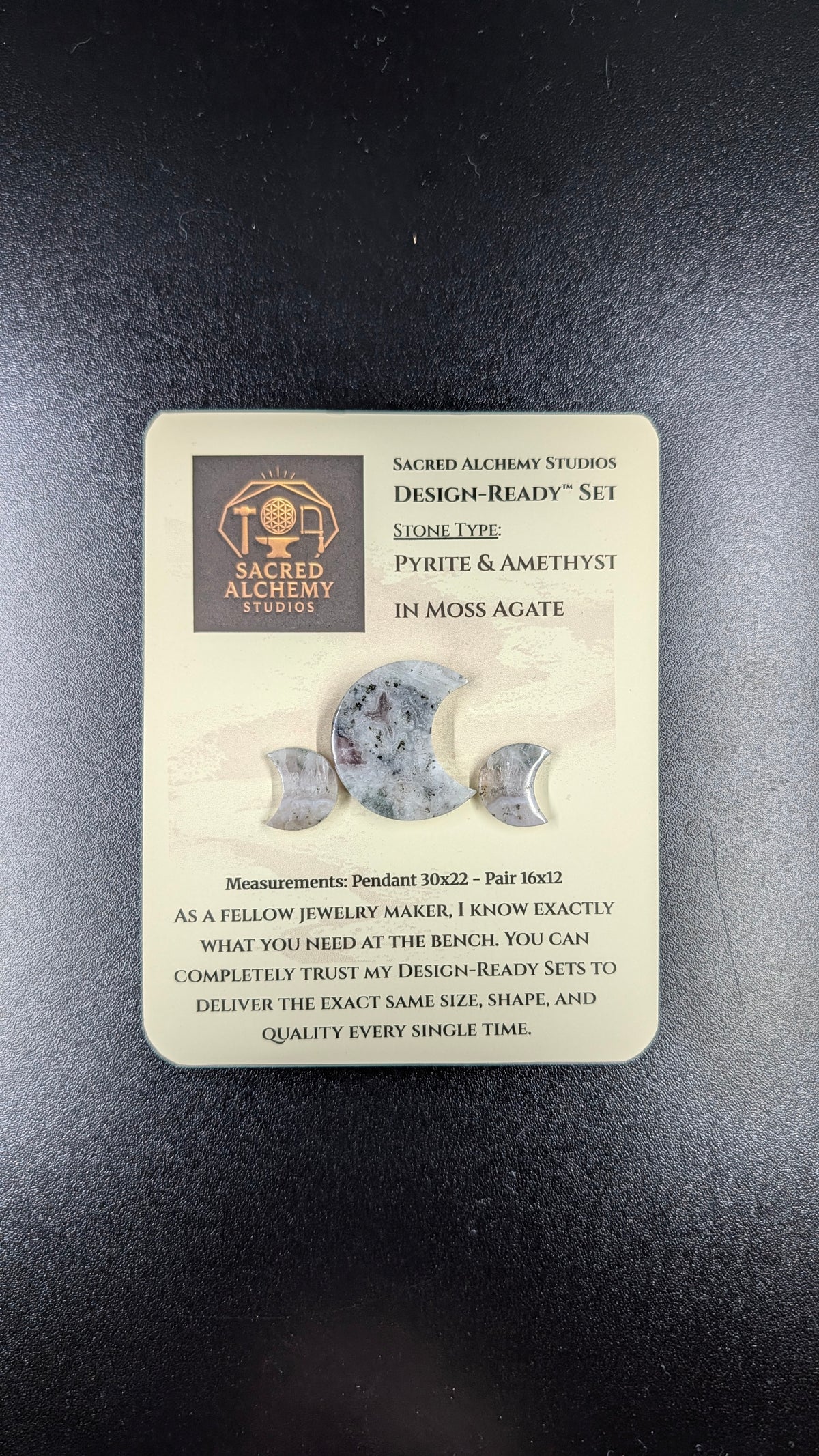 Crescent Moon - Pyrite & Amethyst in Moss Agate - Design-Ready™ Set