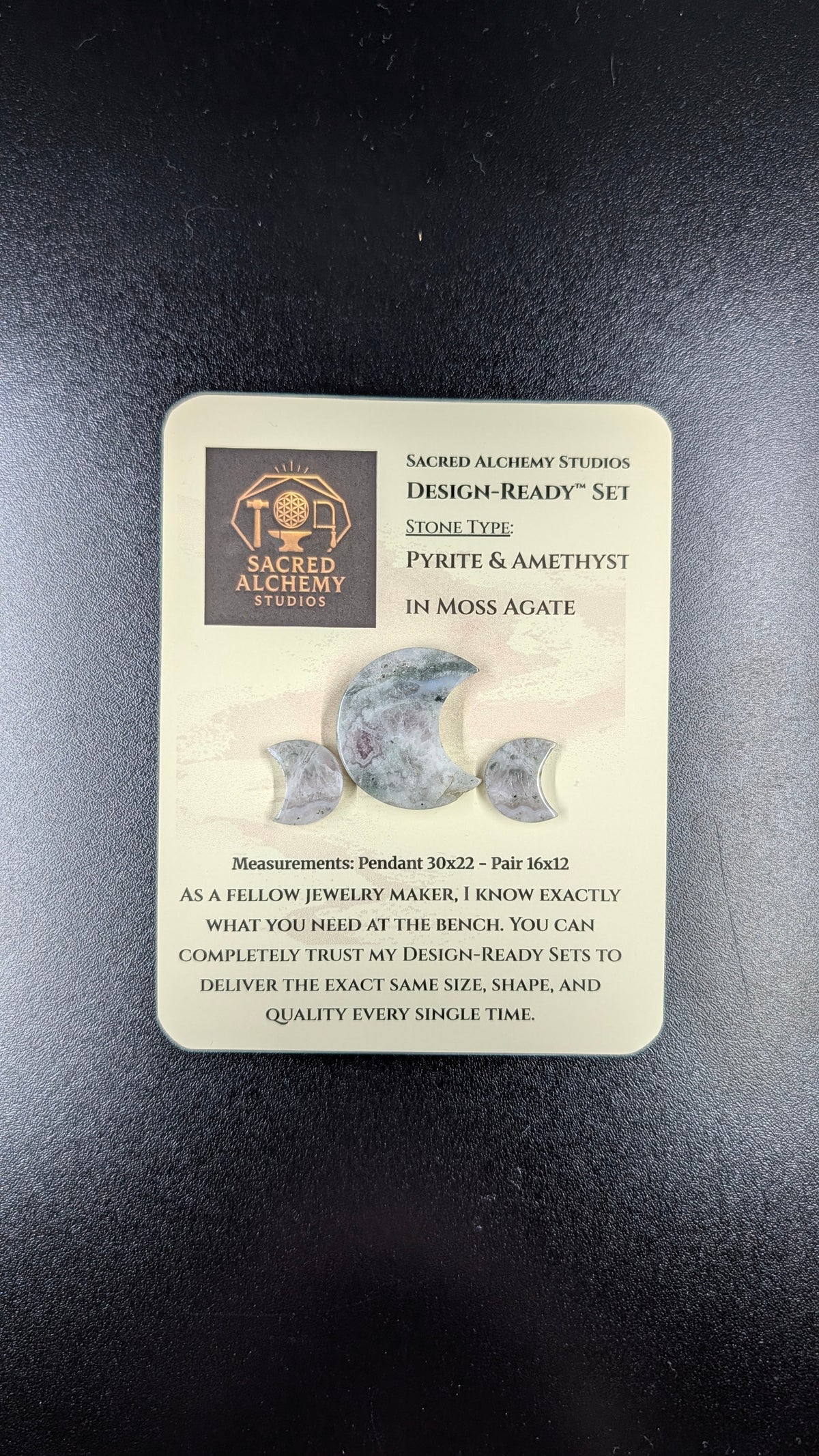 Crescent Moon - Pyrite & Amethyst in Moss Agate - Design-Ready™ Set