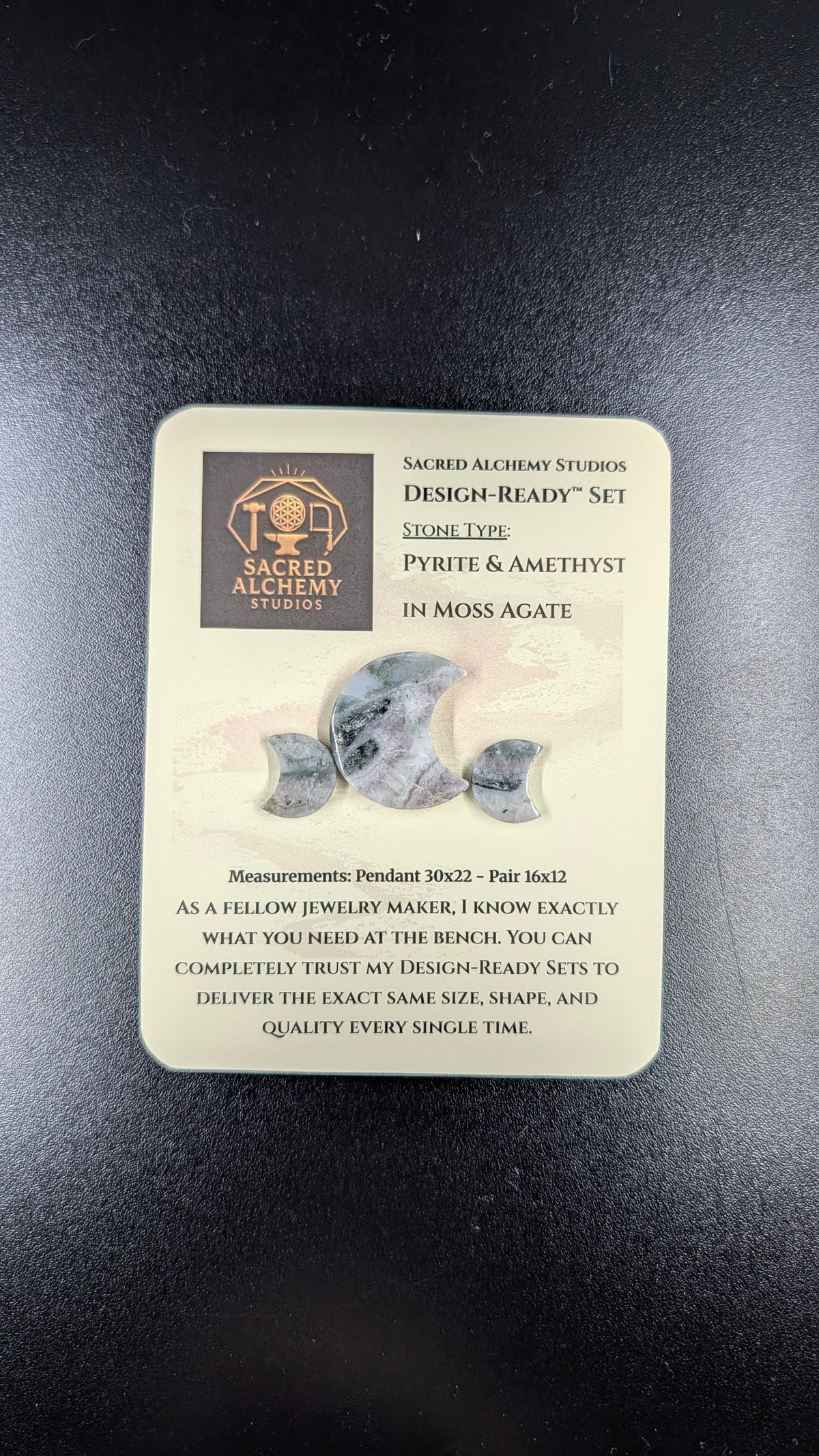 Crescent Moon - Pyrite & Amethyst in Moss Agate - Design-Ready™ Set