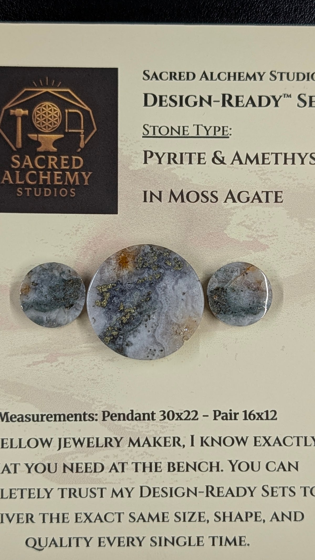 Circle Shape - Pyrite & Amethyst in Moss Agate - Design-Ready™ Set