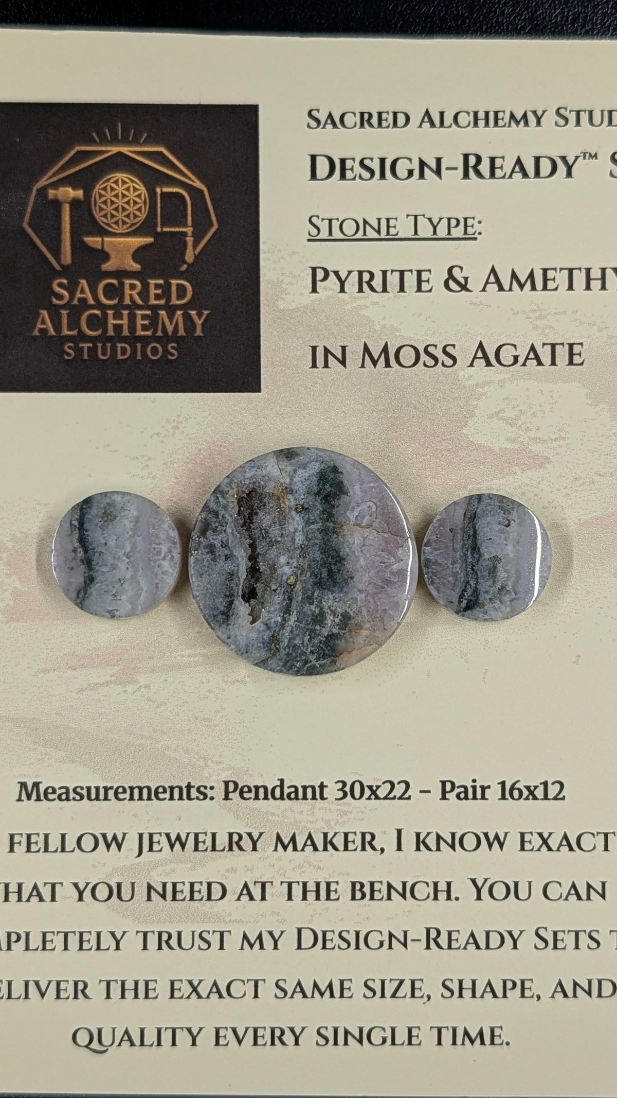 Circle Shape - Pyrite & Amethyst in Moss Agate - Design-Ready™ Set