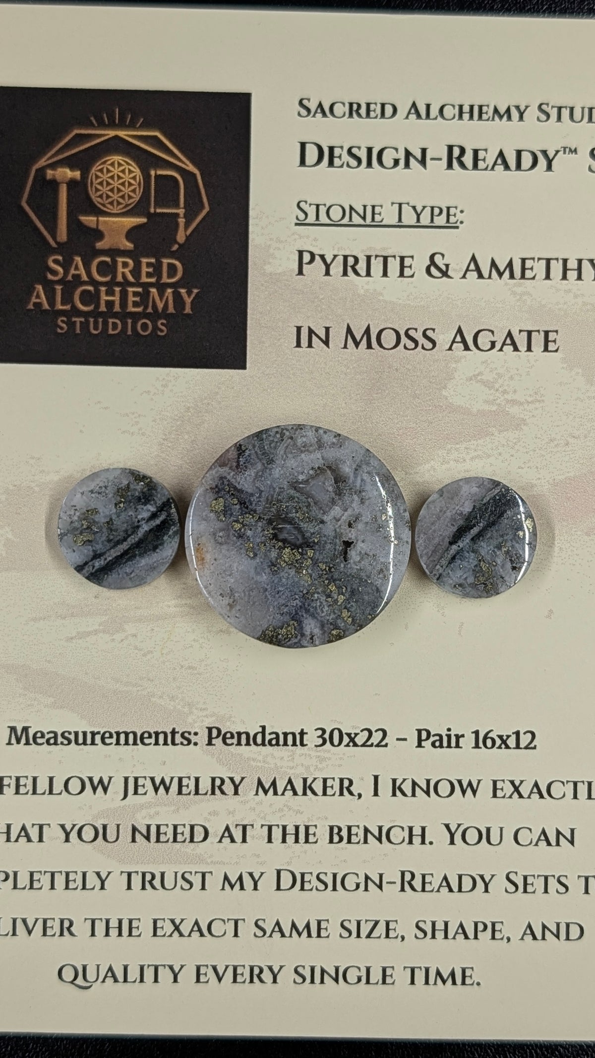 Circle Shape - Pyrite & Amethyst in Moss Agate - Design-Ready™ Set