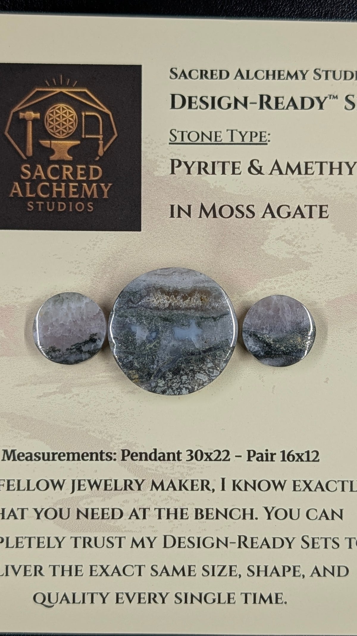 Circle Shape - Pyrite & Amethyst in Moss Agate - Design-Ready™ Set