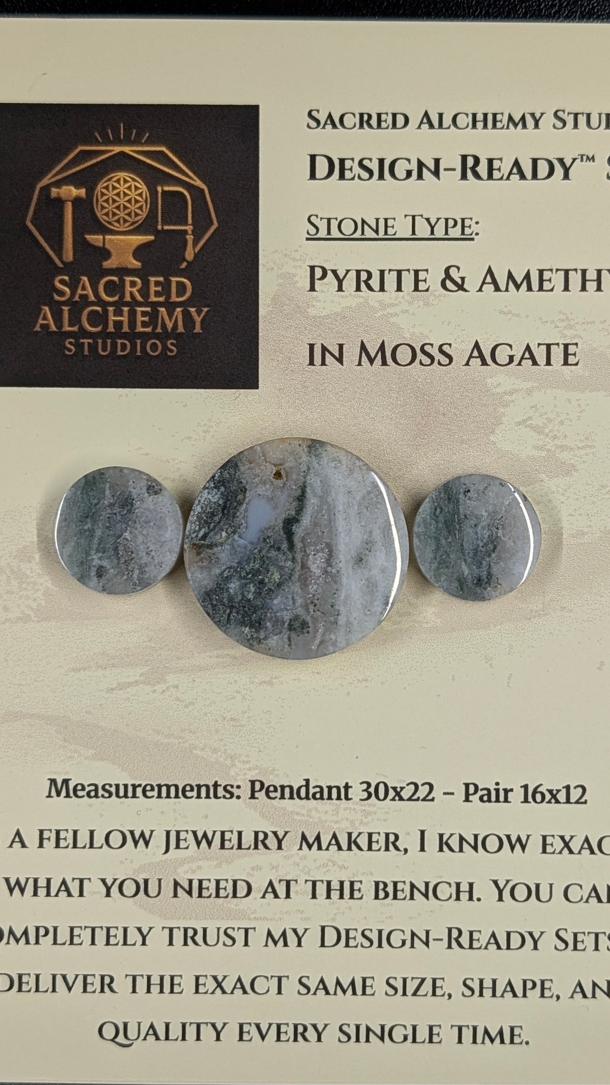 Circle Shape - Pyrite & Amethyst in Moss Agate - Design-Ready™ Set