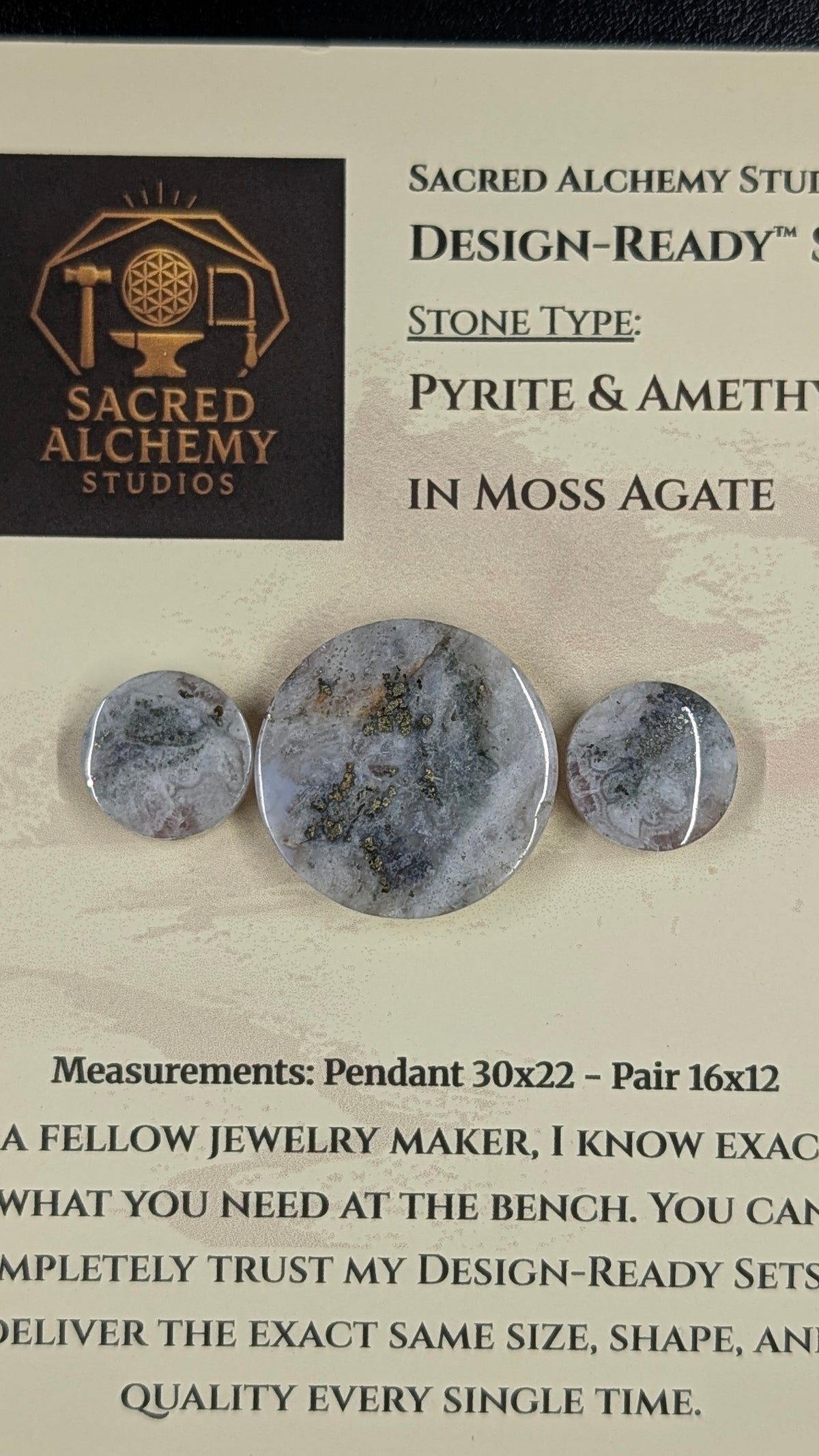Circle Shape - Pyrite & Amethyst in Moss Agate - Design-Ready™ Set