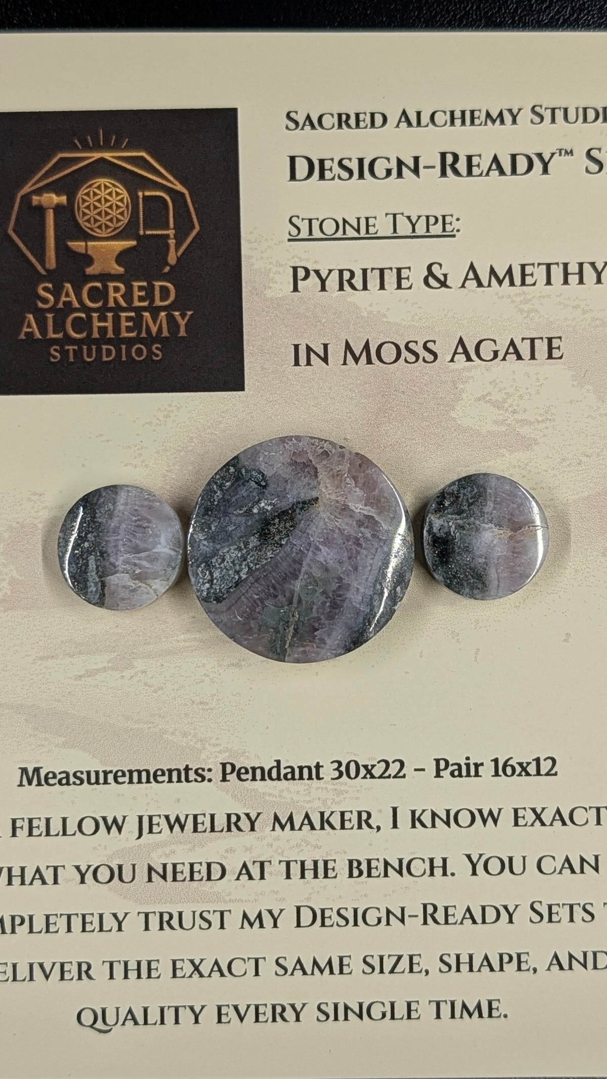Circle Shape - Pyrite & Amethyst in Moss Agate - Design-Ready™ Set