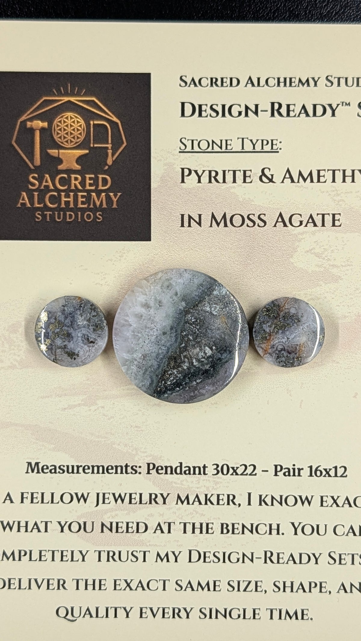 Circle Shape - Pyrite & Amethyst in Moss Agate - Design-Ready™ Set