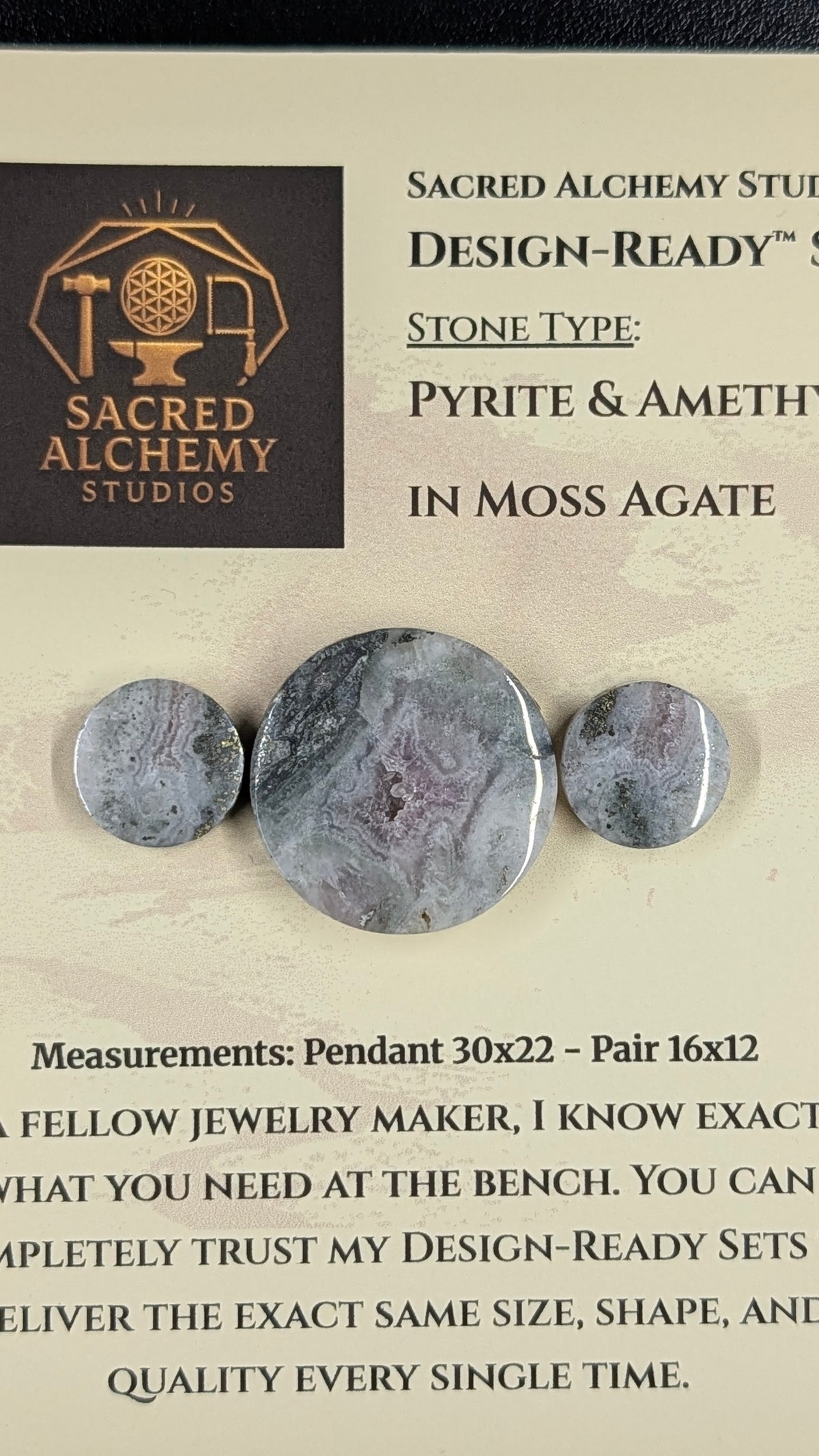 Circle Shape - Pyrite & Amethyst in Moss Agate - Design-Ready™ Set