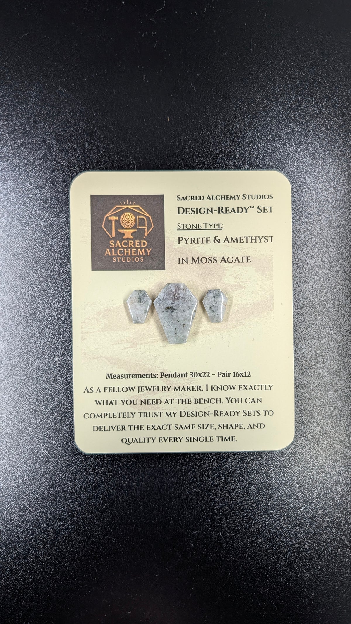 Coffin Shape - Pyrite & Amethyst in Moss Agate - Design-Ready™ Set