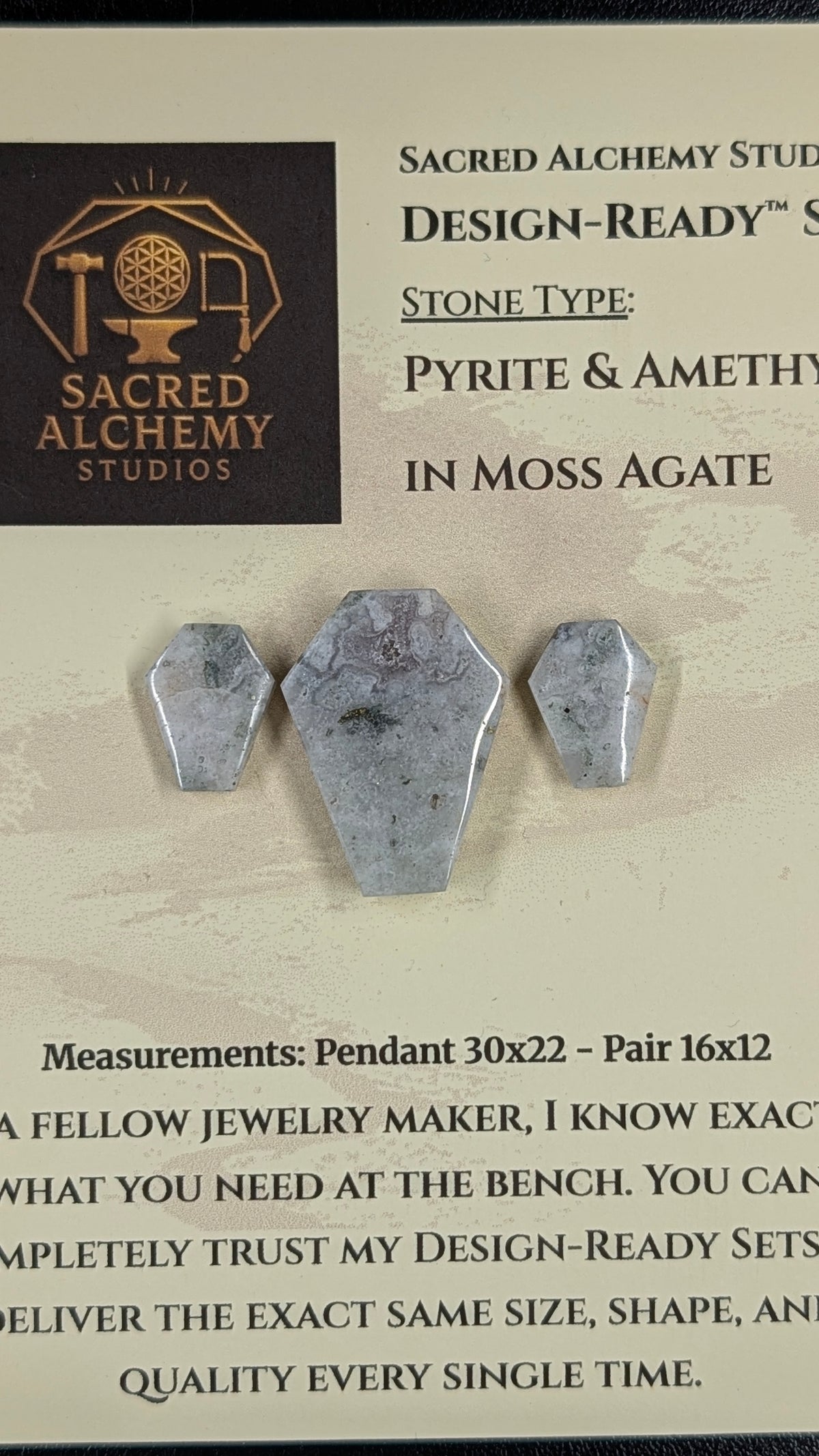 Coffin Shape - Pyrite & Amethyst in Moss Agate - Design-Ready™ Set