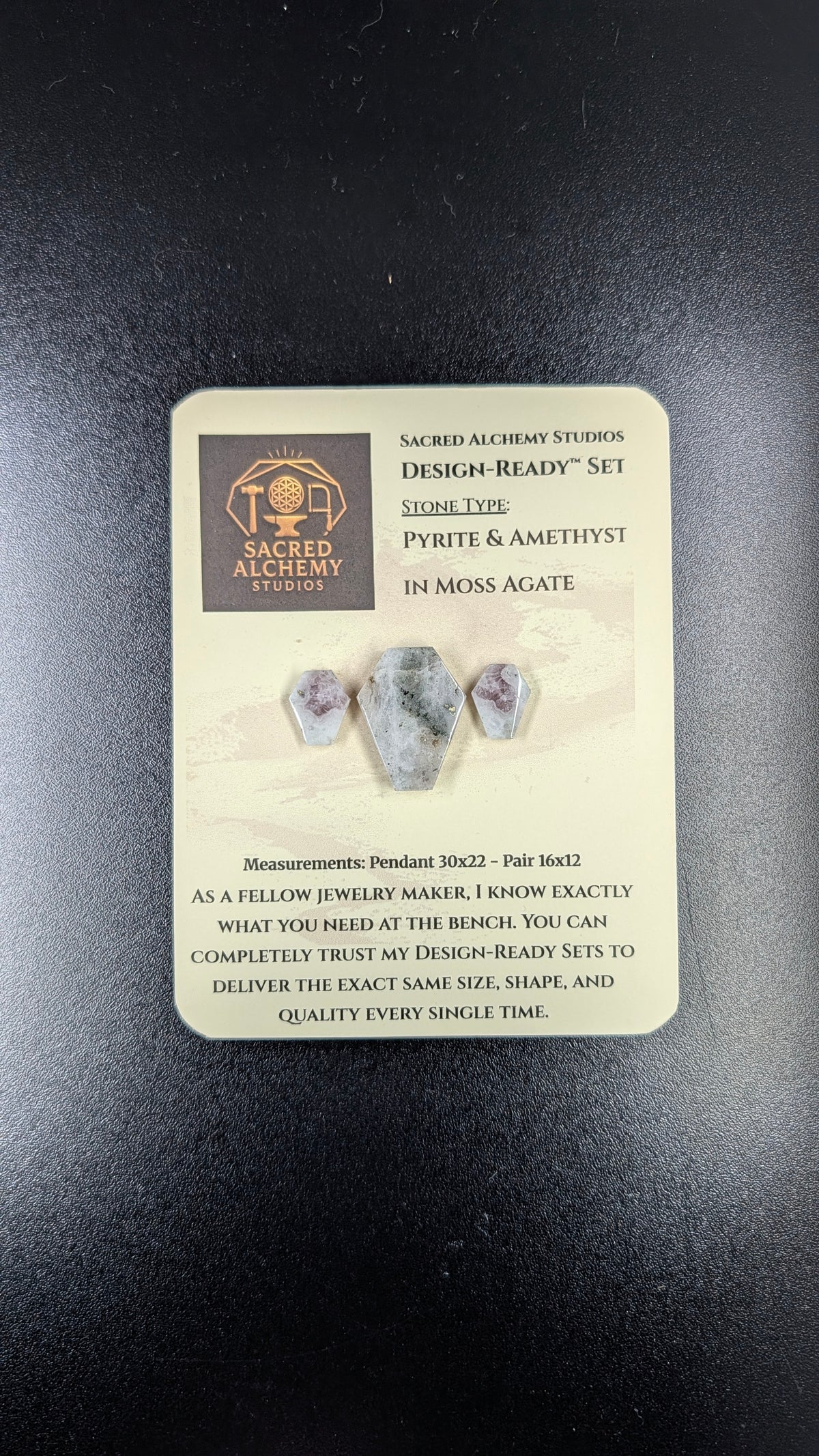 Coffin Shape - Pyrite & Amethyst in Moss Agate - Design-Ready™ Set