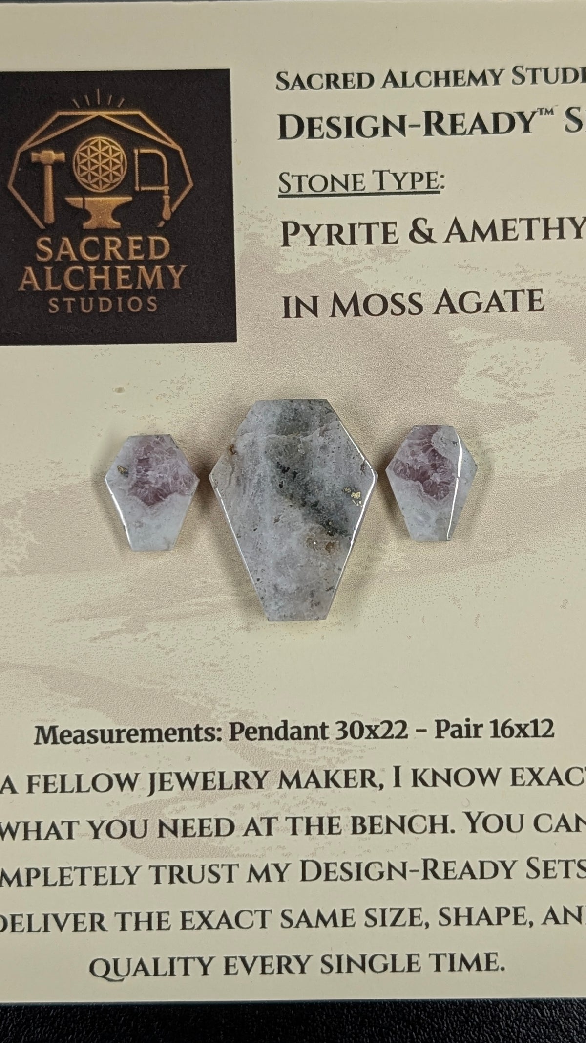 Coffin Shape - Pyrite & Amethyst in Moss Agate - Design-Ready™ Set