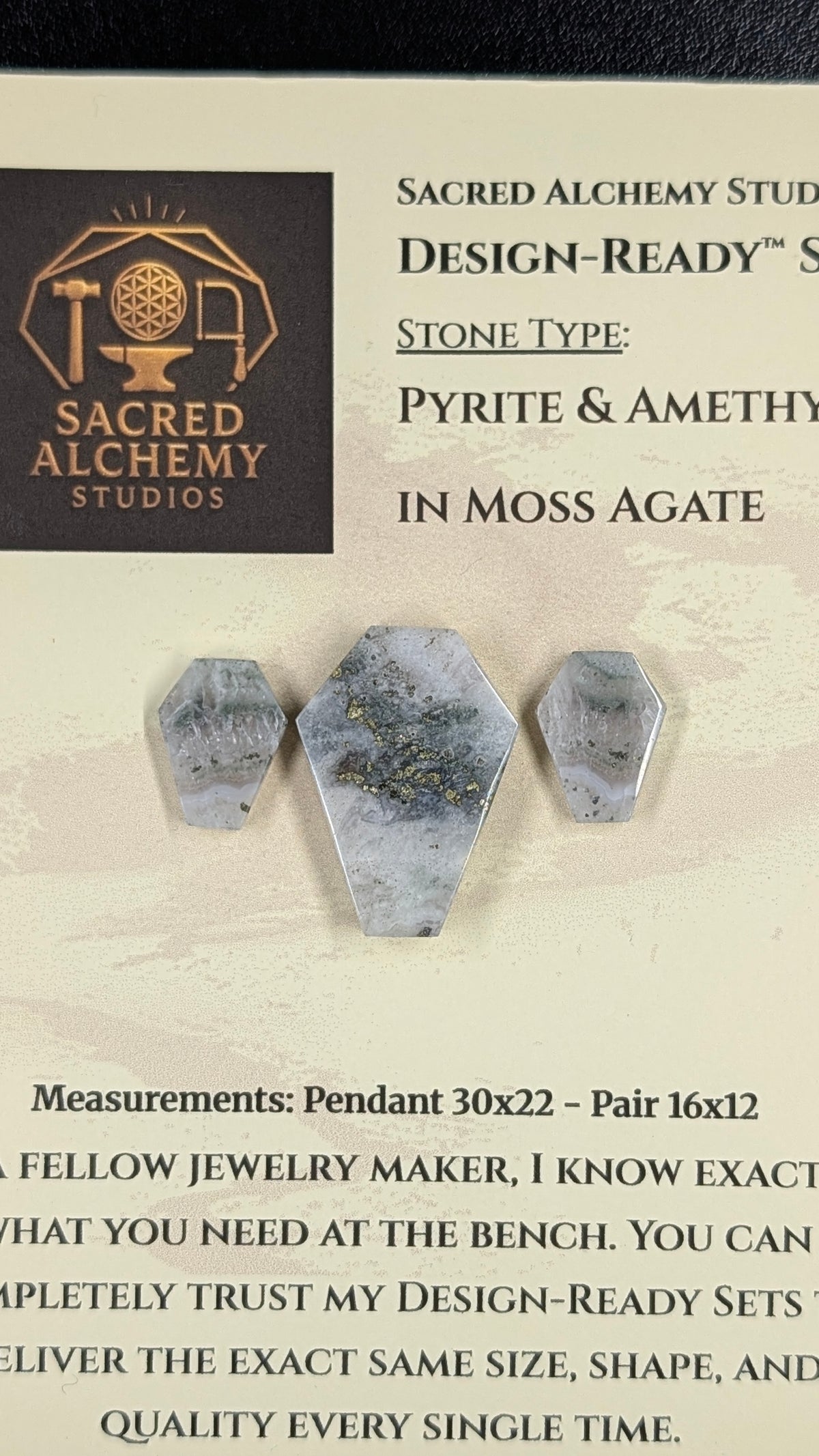 Coffin Shape - Pyrite & Amethyst in Moss Agate - Design-Ready™ Set