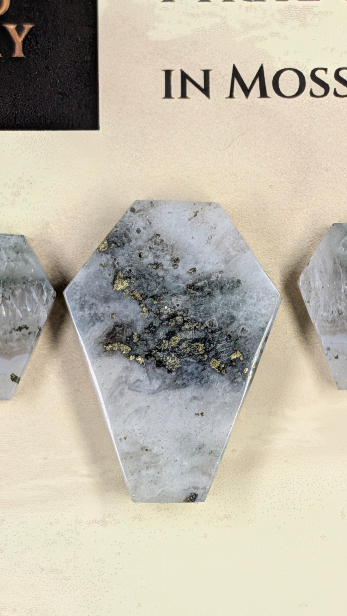 Coffin Shape - Pyrite & Amethyst in Moss Agate - Design-Ready™ Set