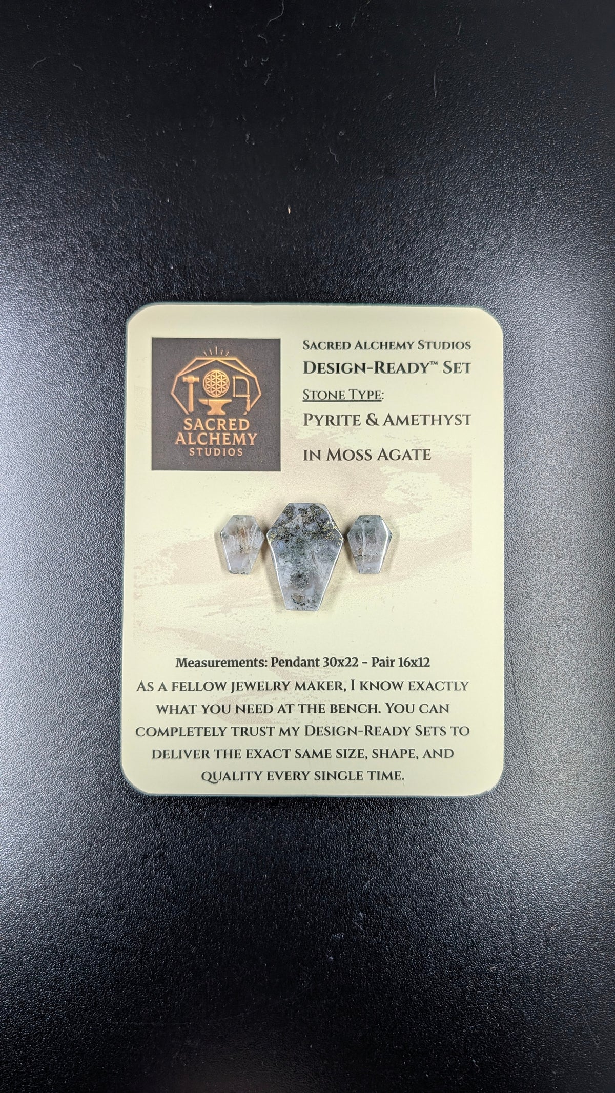 Coffin Shape - Pyrite & Amethyst in Moss Agate - Design-Ready™ Set
