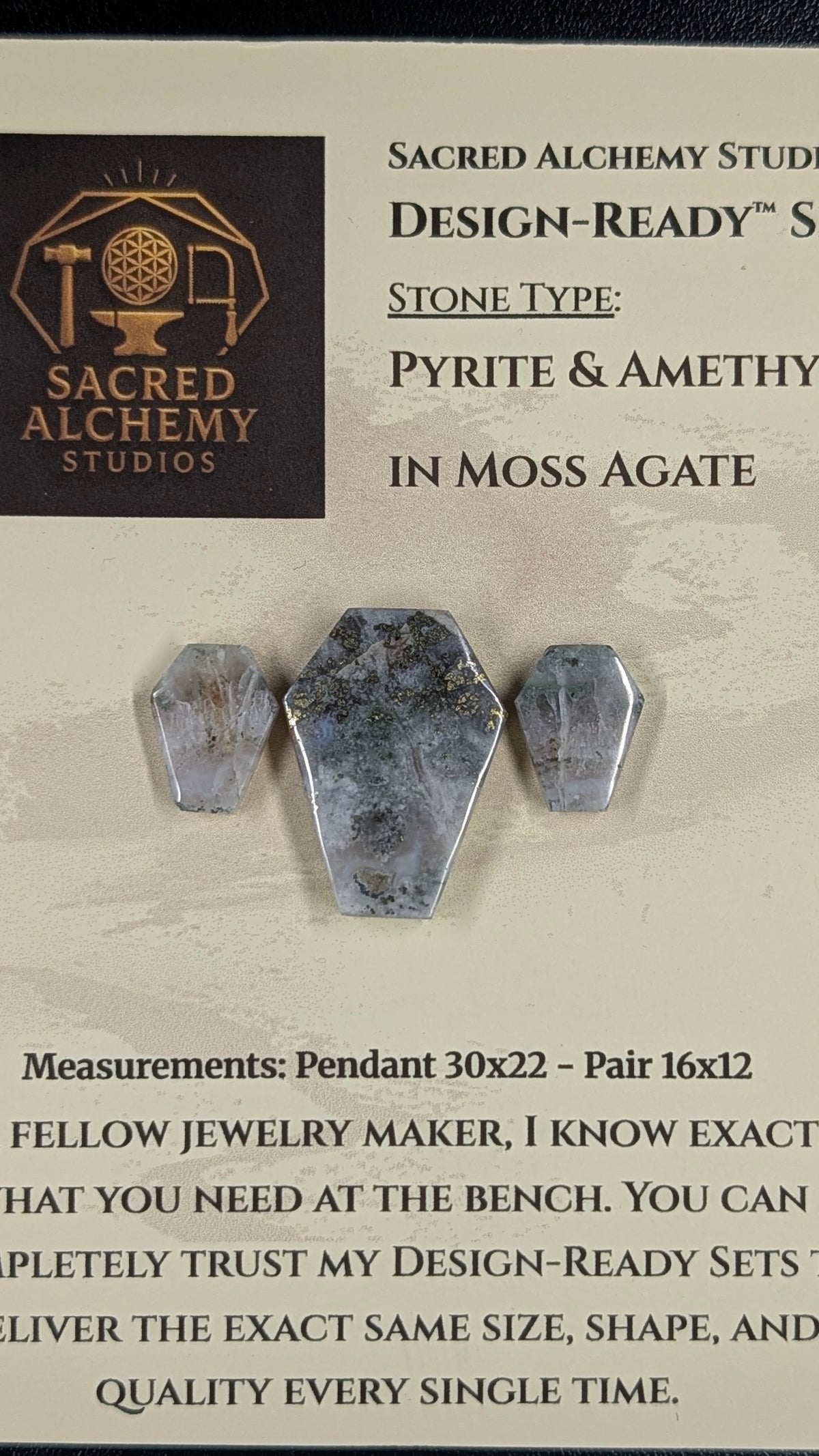 Coffin Shape - Pyrite & Amethyst in Moss Agate - Design-Ready™ Set