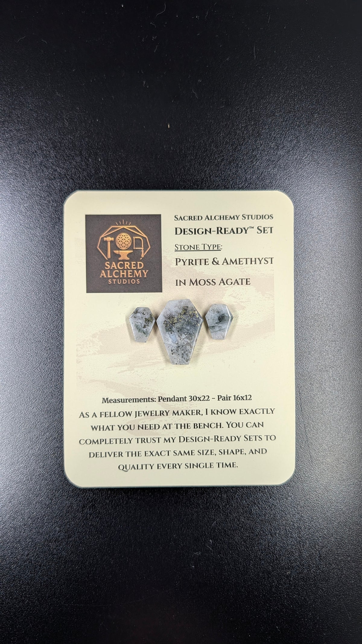 Coffin Shape - Pyrite & Amethyst in Moss Agate - Design-Ready™ Set