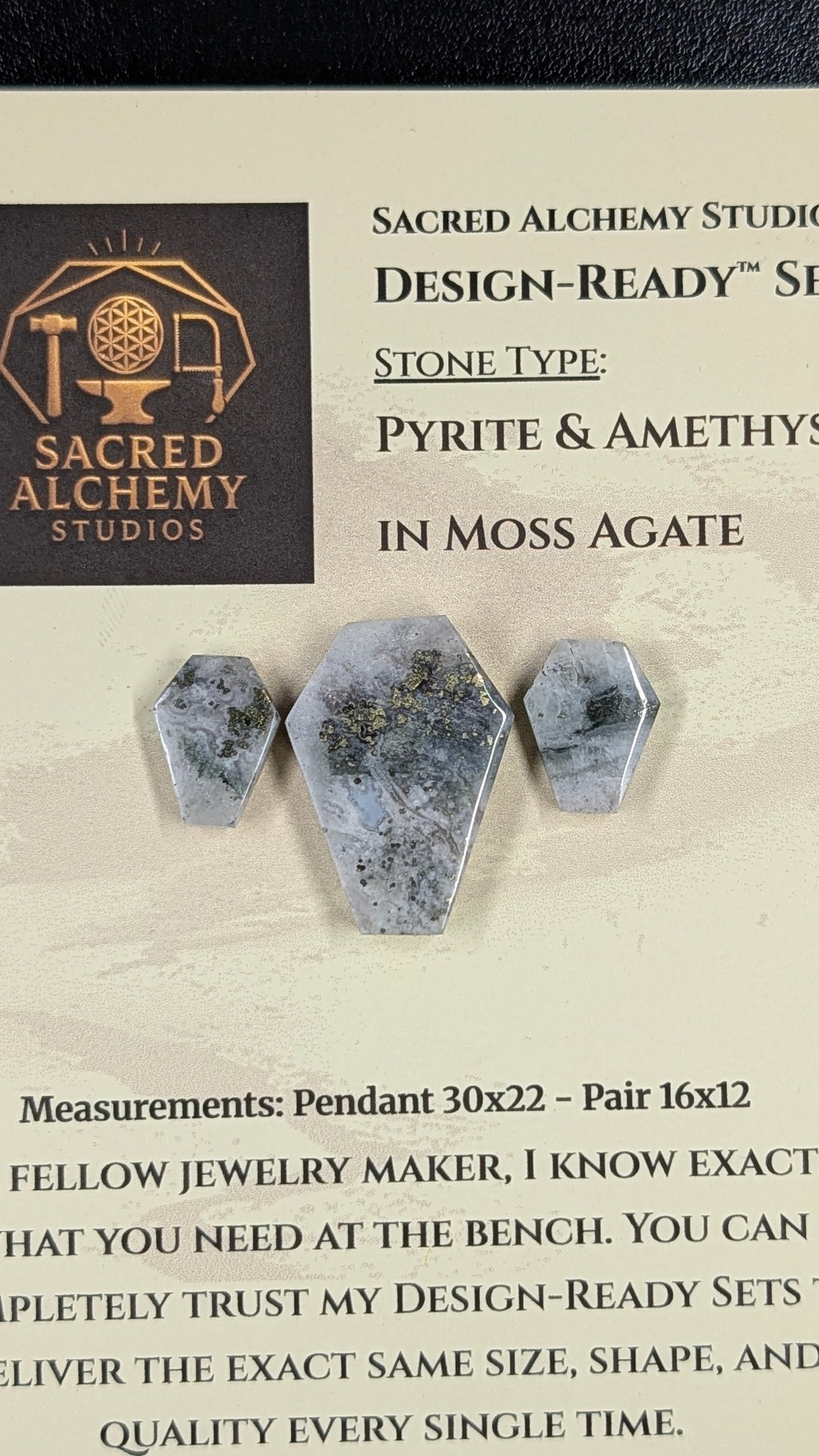 Coffin Shape - Pyrite & Amethyst in Moss Agate - Design-Ready™ Set